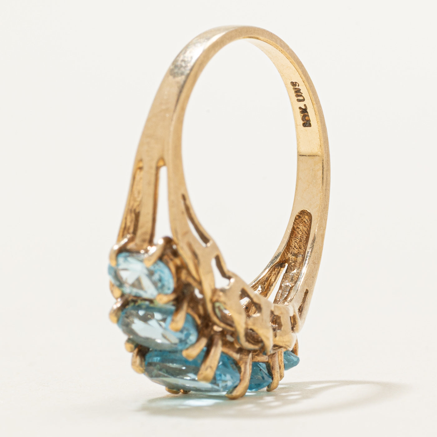 Bague cinq pierres en topaze bleue dégradée | 1,62 ct | Taille 7