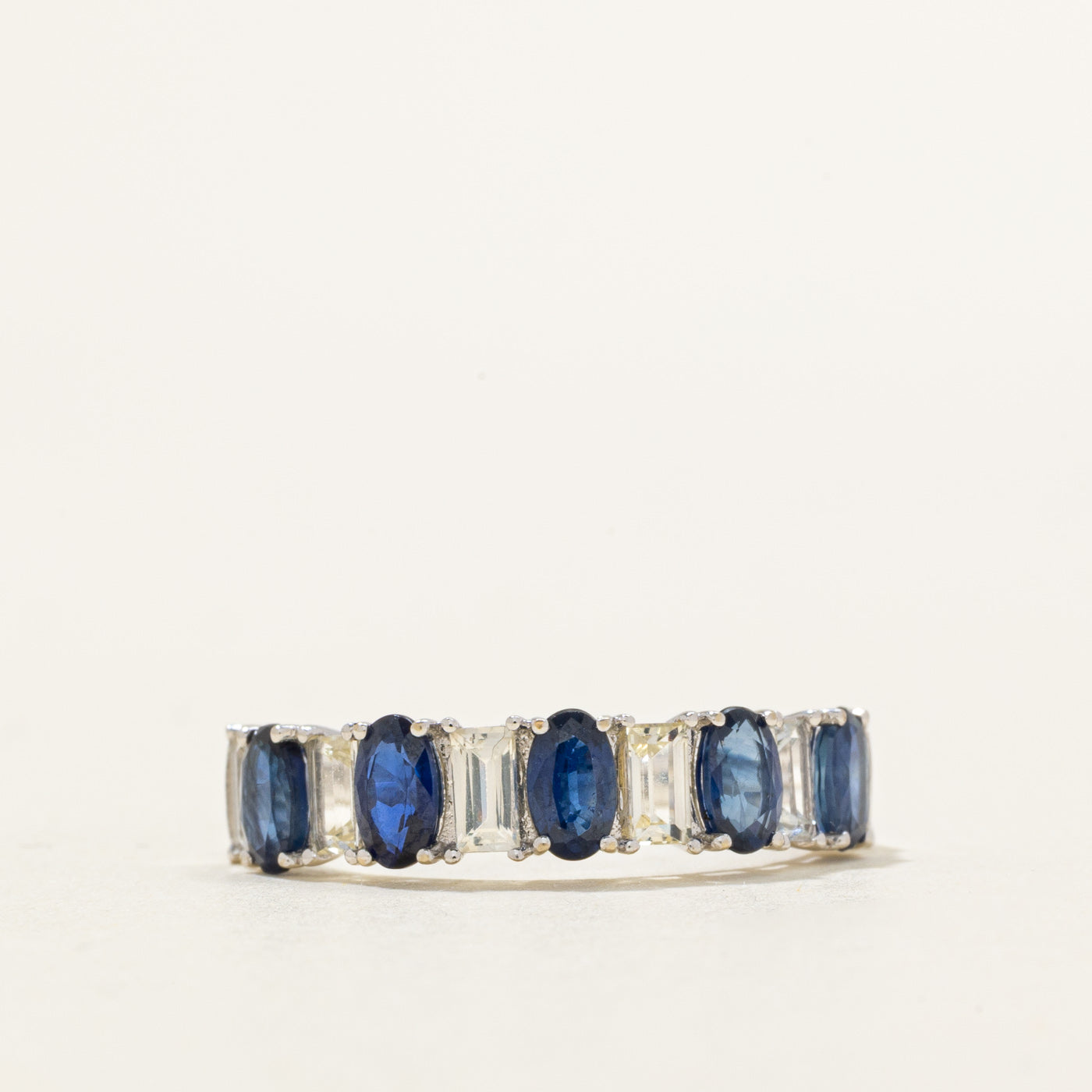 Sapphire & White Sapphire Semi Eternity Band | 1.20ctw, 0.60ctw | SZ 7.0