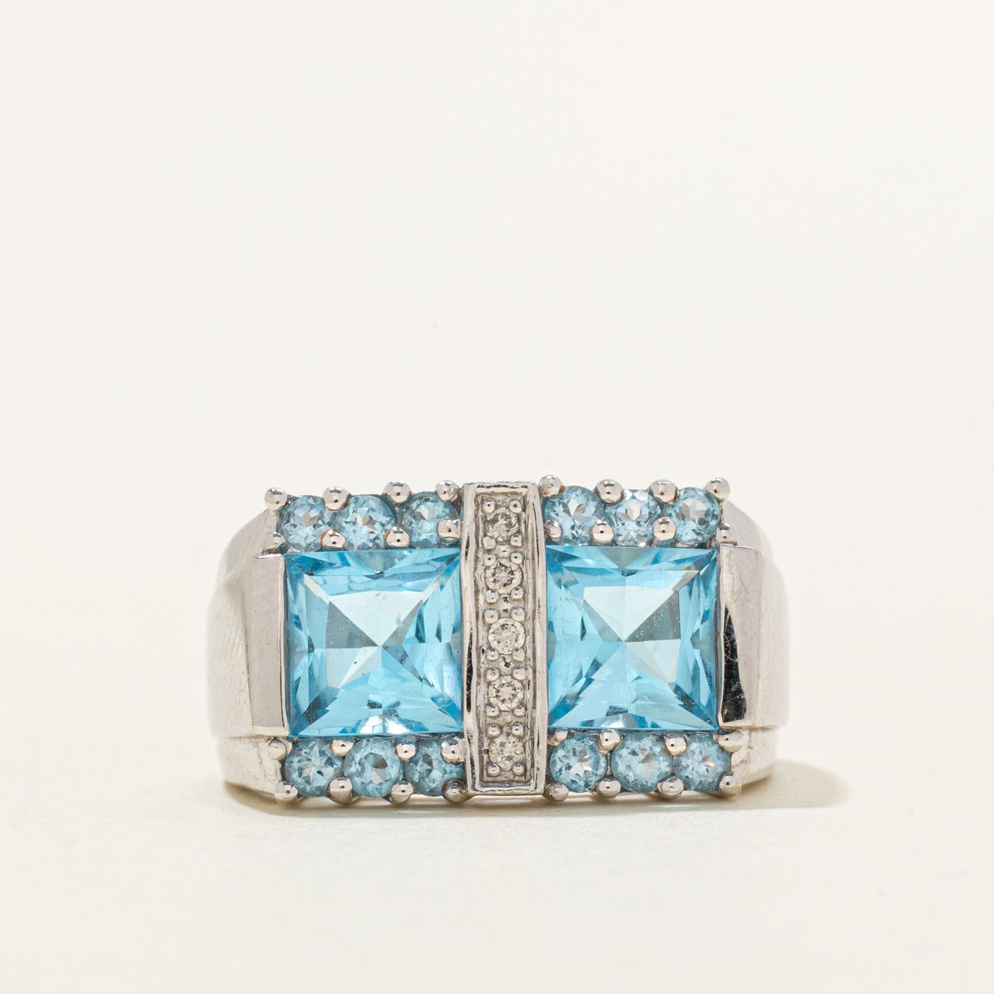 Blue Topaz & Diamond Accented Cocktail Ring | 3.0ctw, 0.05ctw | SZ 7