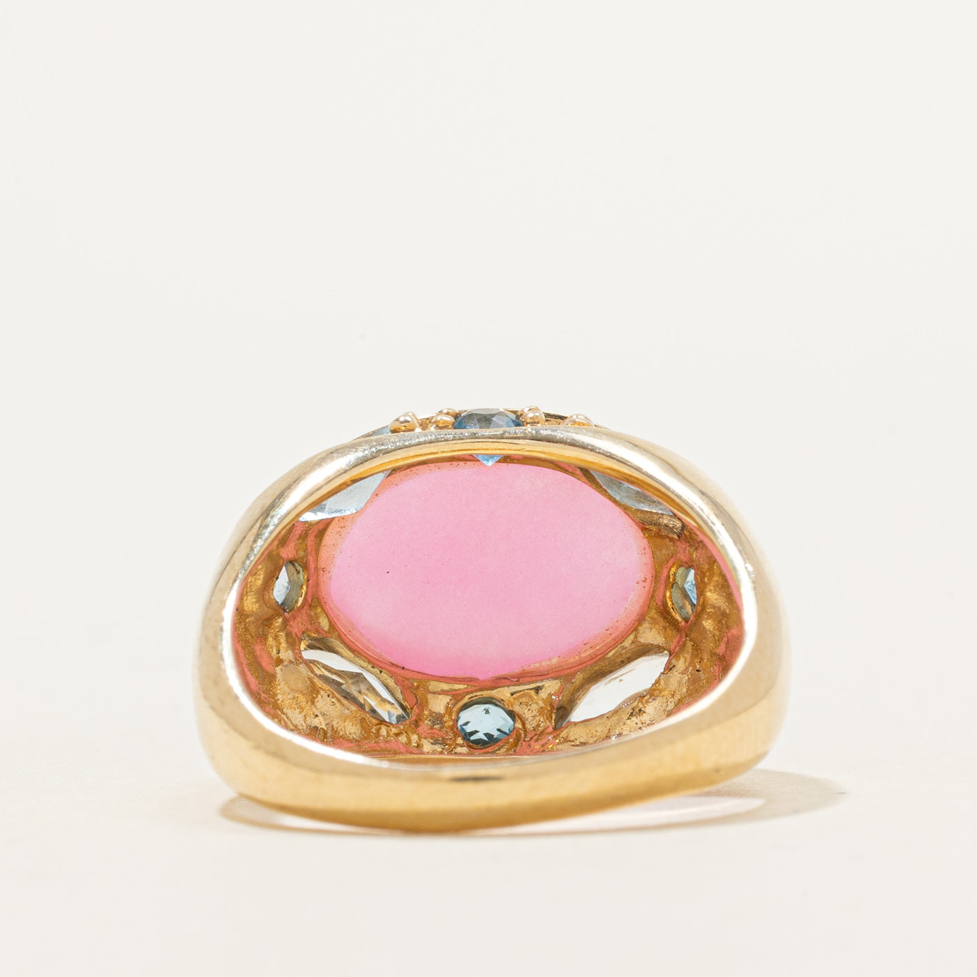 Bague cocktail en cabochon de jadéite teintée, aigue-marine et topaze | 6 ct | Taille 8,0