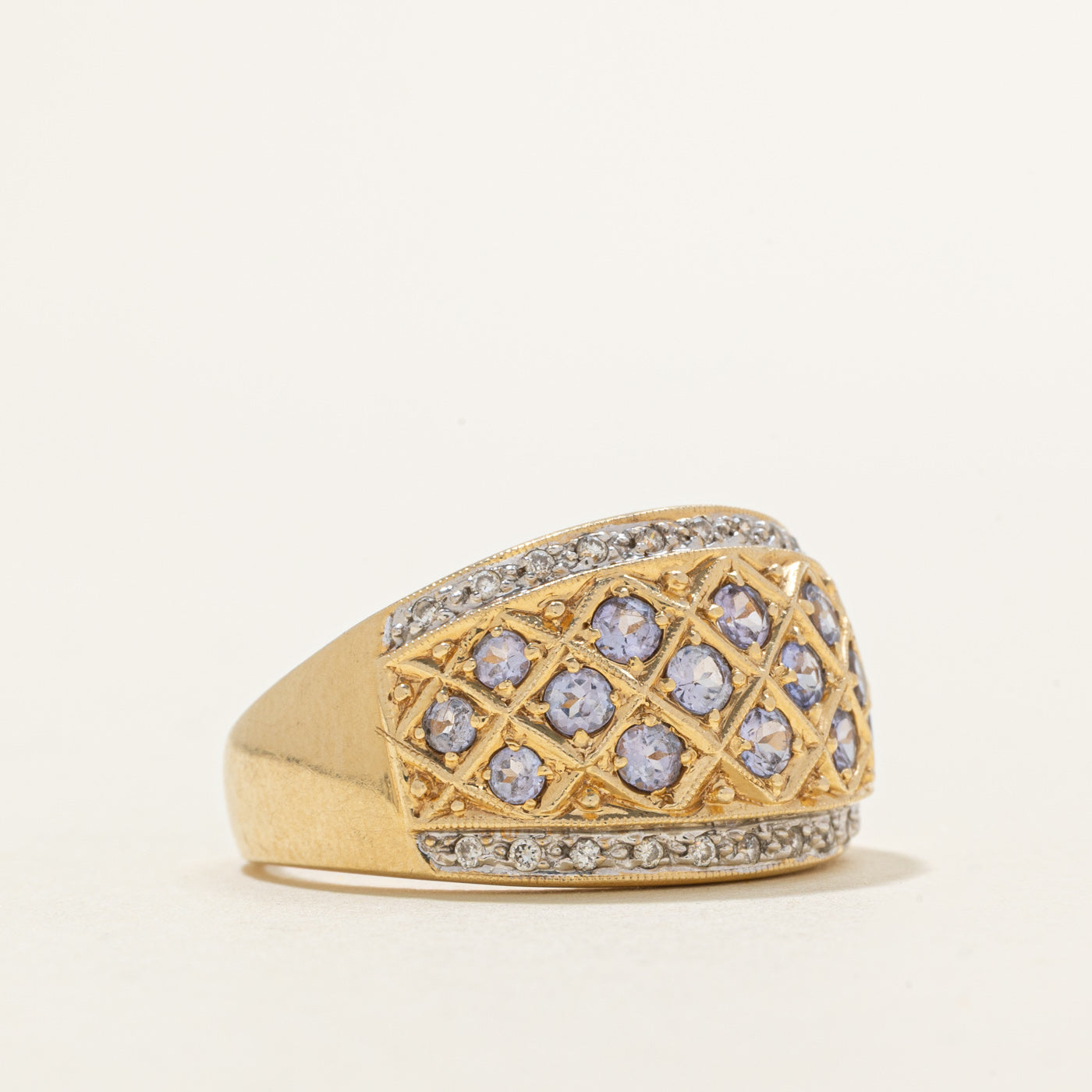 Tanzanite & Diamond Grid Geometric Ring | 0.80ctw, 0.18ctw | SZ 9.25