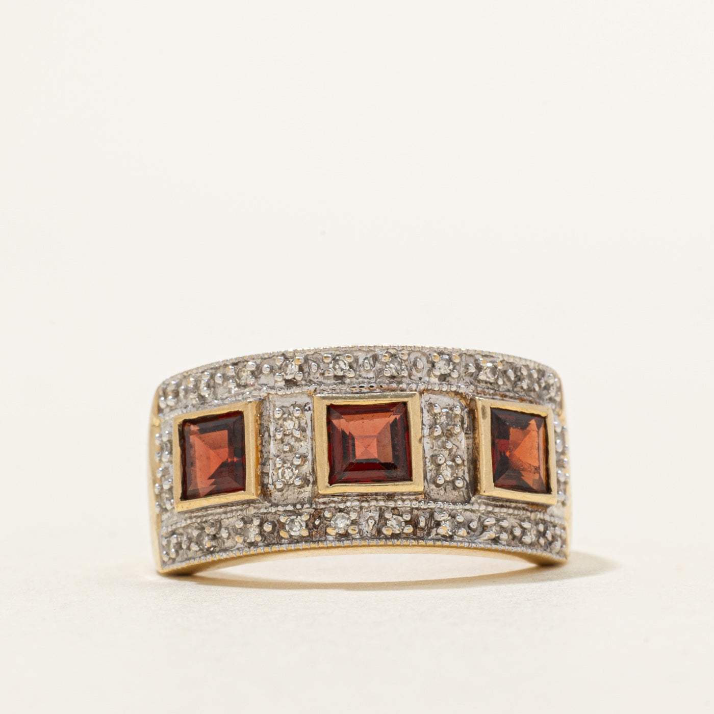 Garnet & Diamond Halo Geometric Band | 1.50ctw, 0.20ctw | SZ 8.0