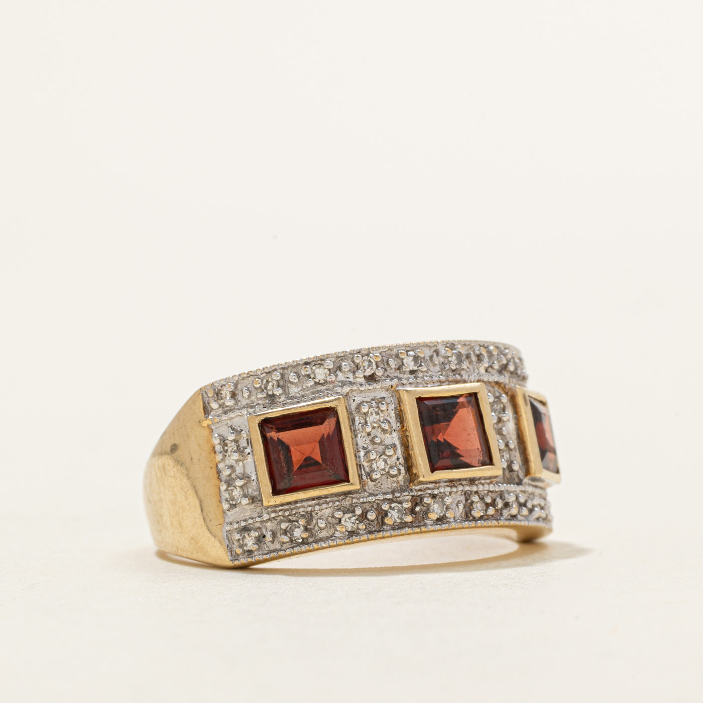 Garnet & Diamond Halo Geometric Band | 1.50ctw, 0.20ctw | SZ 8.0