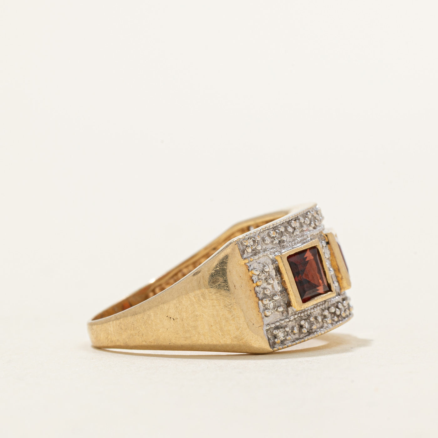 Garnet & Diamond Halo Geometric Band | 1.50ctw, 0.20ctw | SZ 8.0