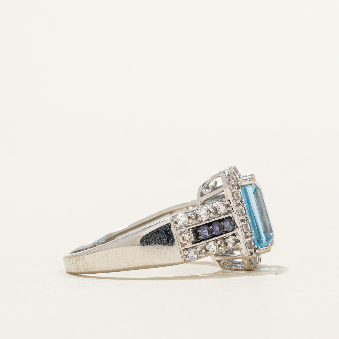 Blue Topaz & Multi Gemstone Halo Ring | 2.85ct, 0.01ctw | SZ 7.0