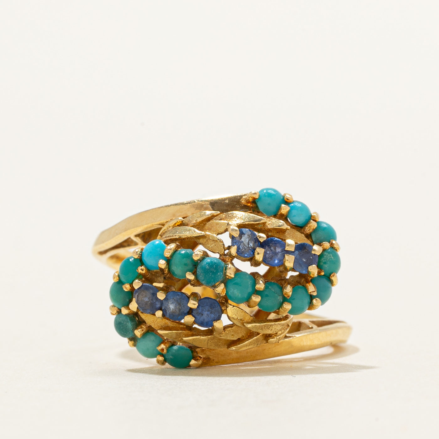 Bague cocktail tourbillon saphir et turquoise | 0,66 ct | Taille 5,75