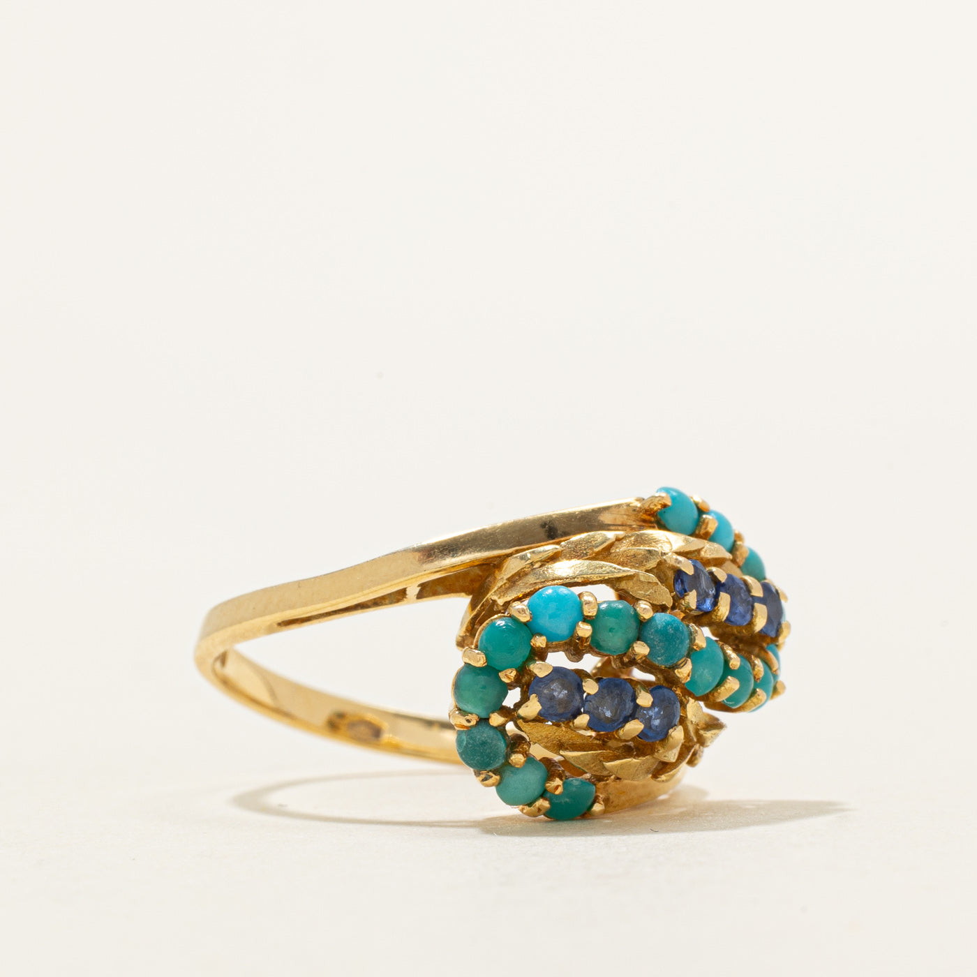 Sapphire & Turquoise Swirl Cocktail Ring | 0.66ctw | SZ 5.75