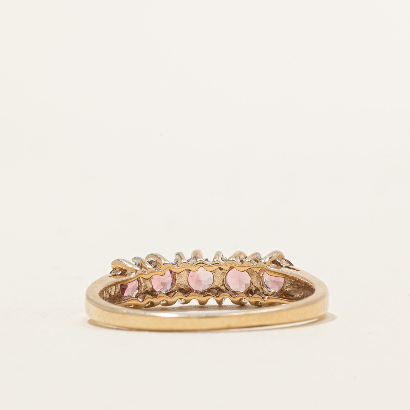 Five Stone Pink Tourmaline & Diamond Accented Ring | 0.90ctw, 0.04ctw | SZ 9.0