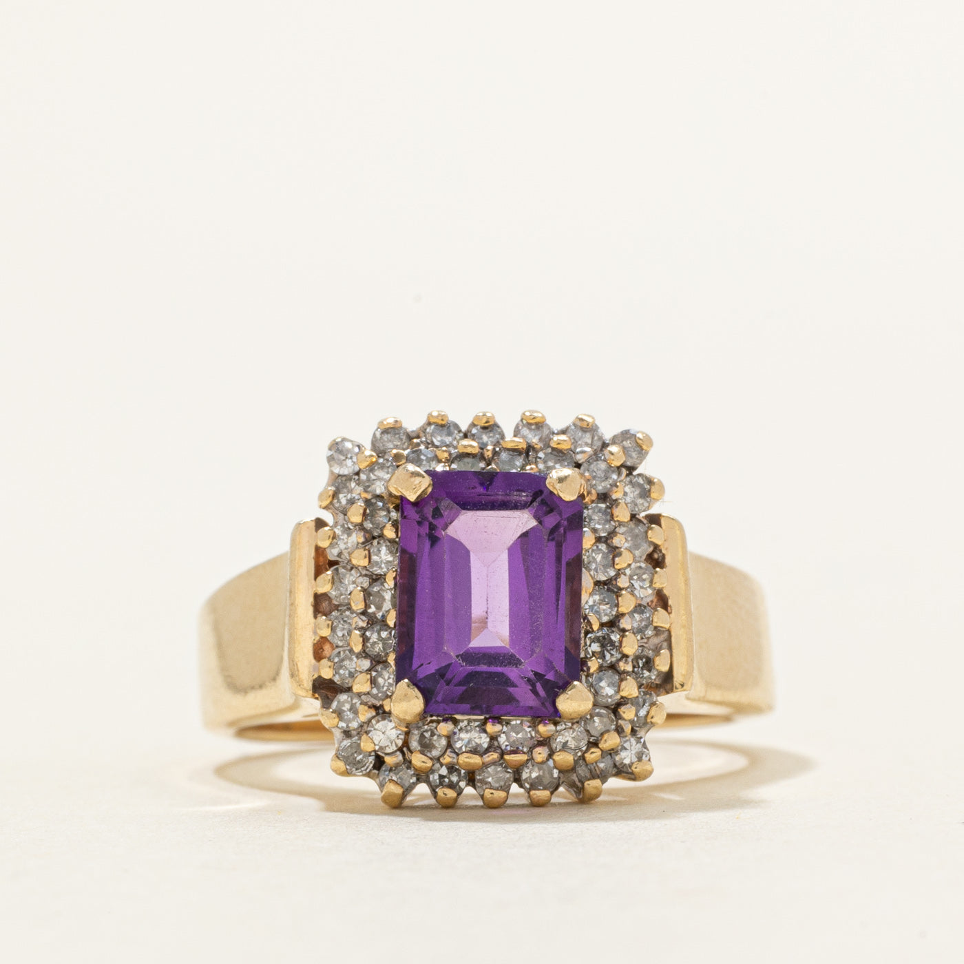 Emerald Cut Amethyst & Diamond Petal Halo Ring | 1.50ct, 0.40ctw | SZ 6.25