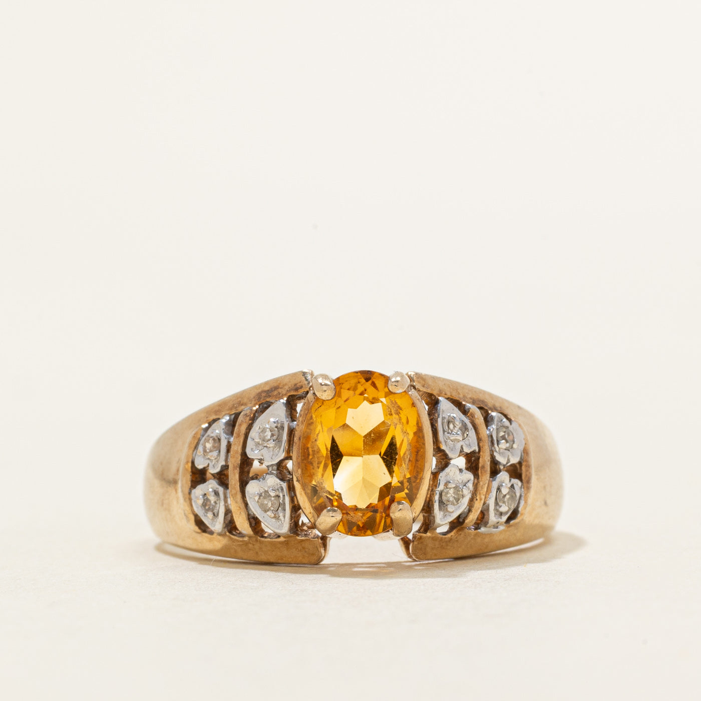Oval Cut Citrine & Diamond Accented Ring | 1.00ct, 0.06ctw | SZ 8.75