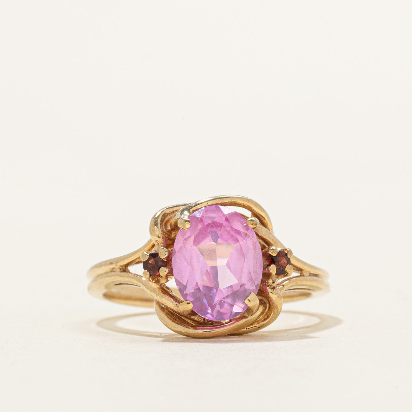 Oval Cut Synthetic Sapphire & Garnet Accented Ring | 2.16ct, 0.07ctw | SZ 5.75