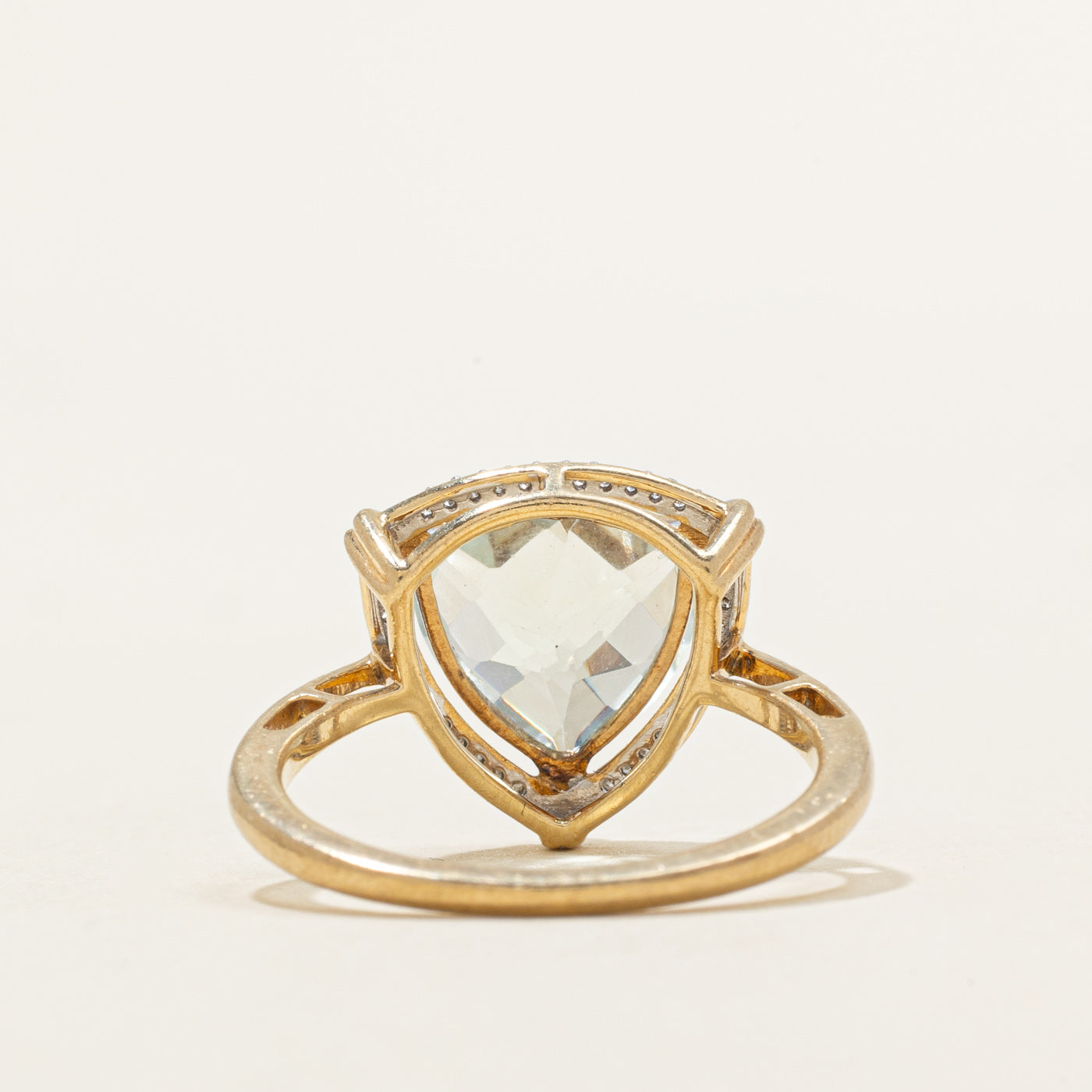 Trillion Cut Prasiolite & Diamond Halo Ring | 2.40ct, 0.10ctw | SZ 7.0