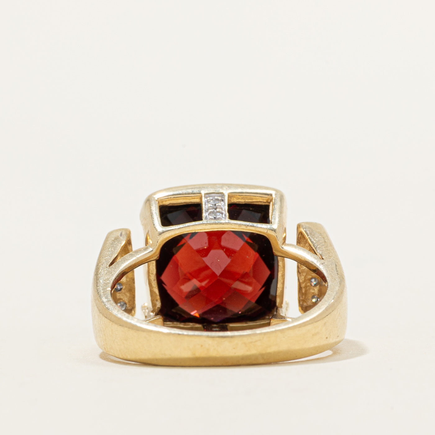 Cushion Cut Garnet & Diamond Cocktail Ring | 11.50ct, 0.10ctw | SZ 6.5