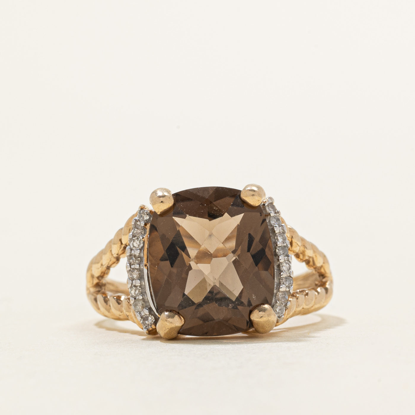 Smoky Quartz & Diamond Cocktail Ring | 6.00ct, 0.08ctw | SZ 7.0