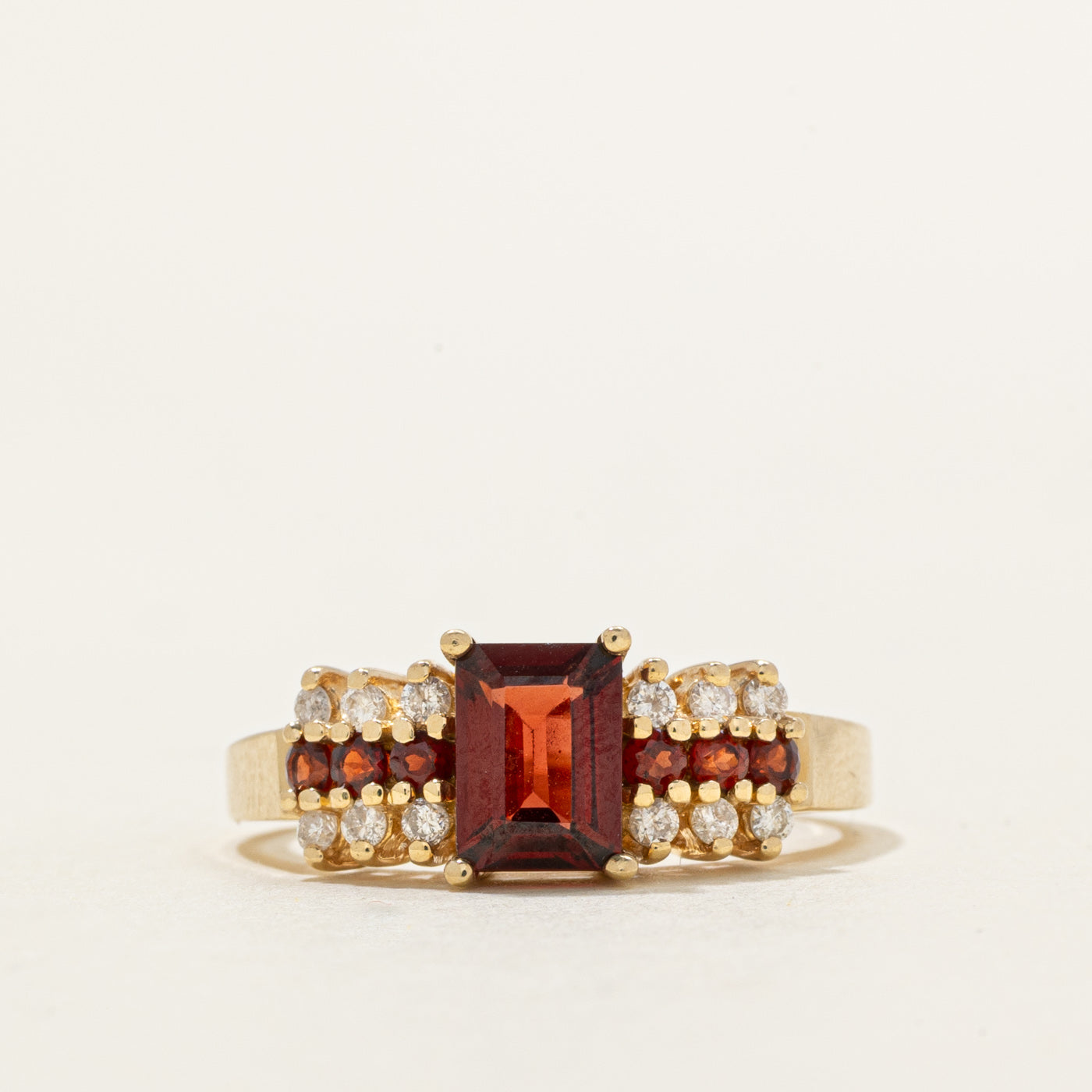 Emerald Cut Garnet & Diamond Accented Ring | 1.40ctw, 0.18ctw | SZ 8.0