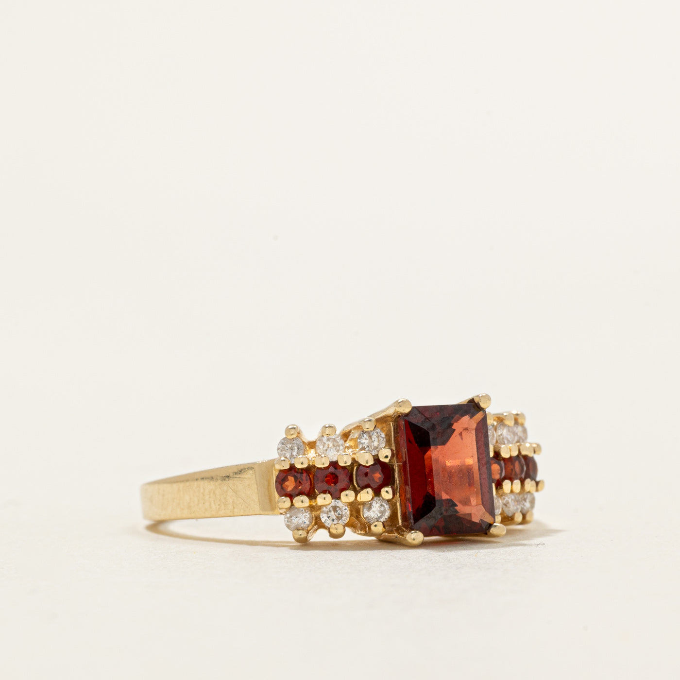 Emerald Cut Garnet & Diamond Accented Ring | 1.40ctw, 0.18ctw | SZ 8.0