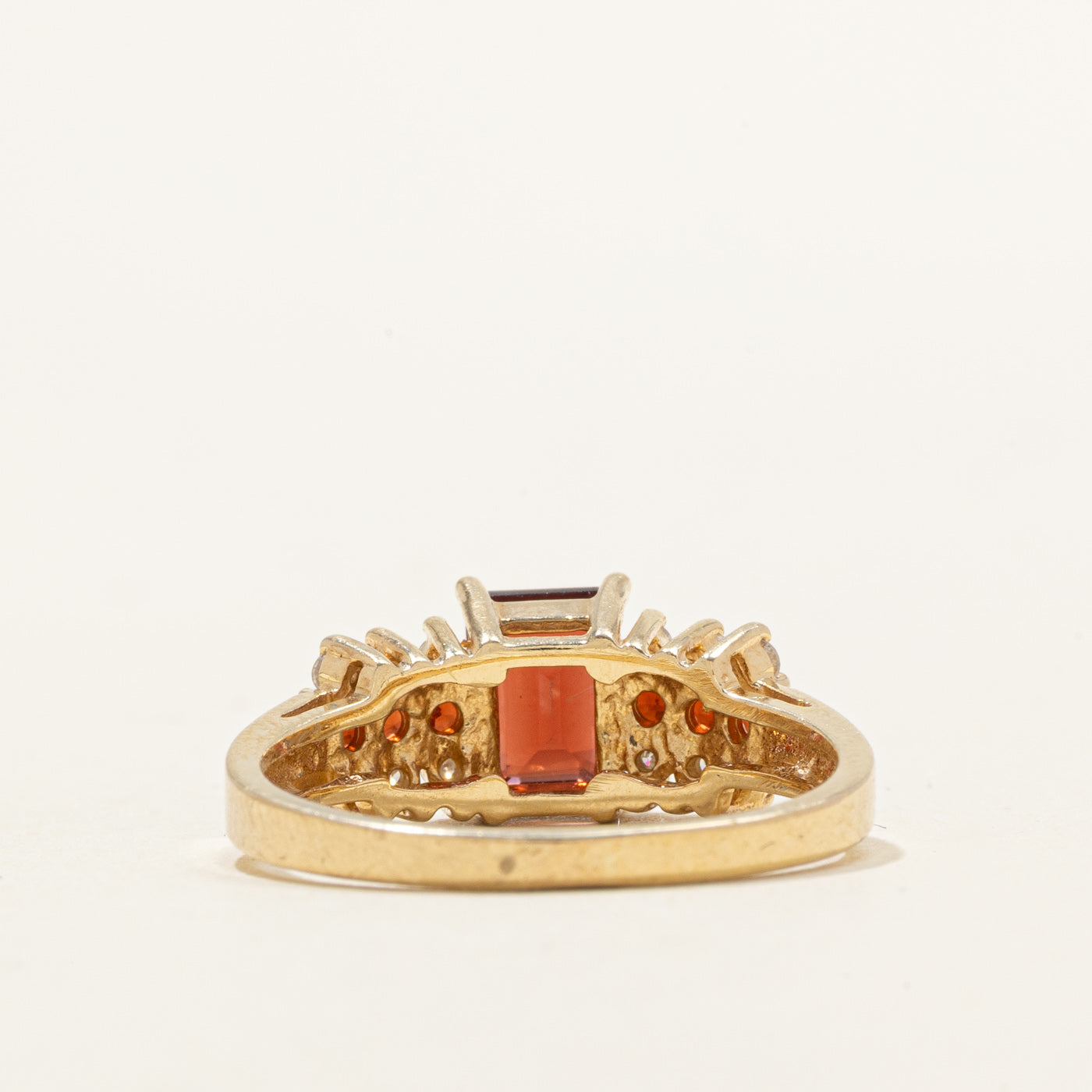 Emerald Cut Garnet & Diamond Accented Ring | 1.40ctw, 0.18ctw | SZ 8.0