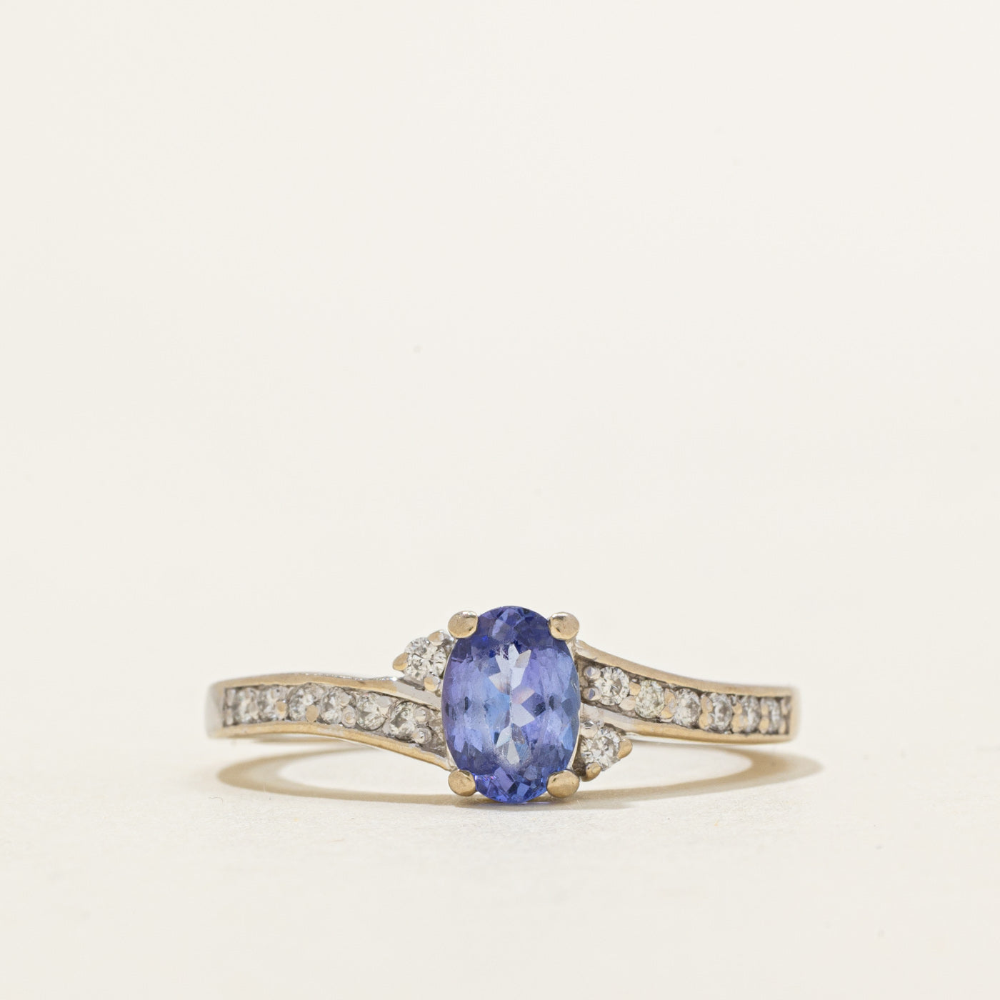 Oval Cut Tanzanite & Diamond Bypass Ring | 0.78ct, 0.14ctw | SZ 8.25