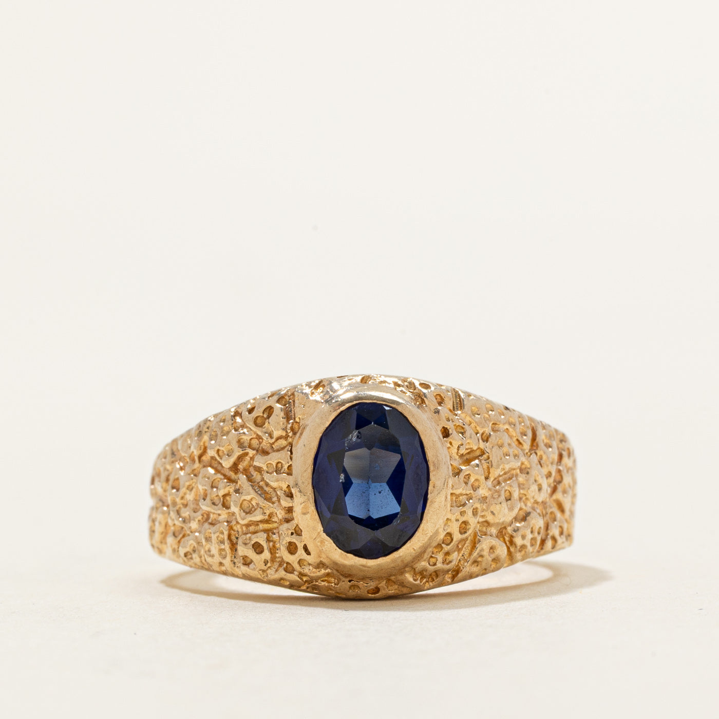 Bezel Set Synthetic Sapphire Textured Ring | 3.50ct | SZ 6.5