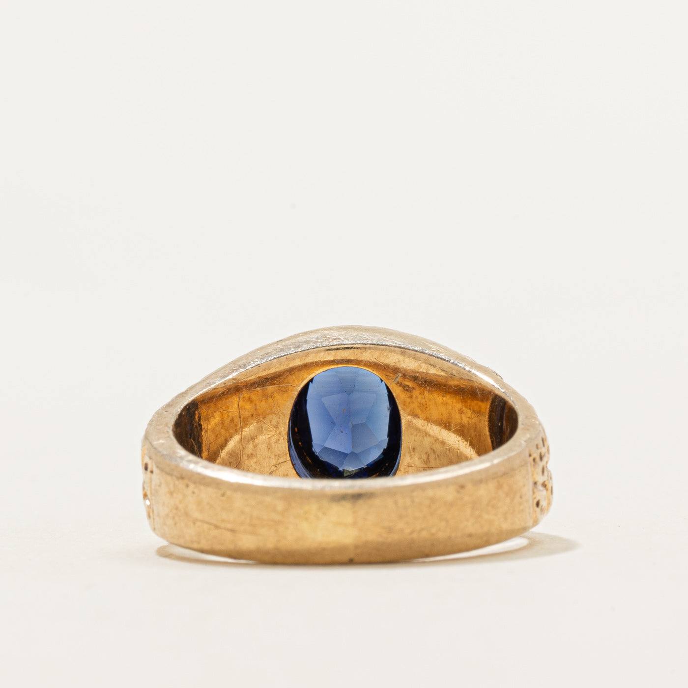 Bezel Set Synthetic Sapphire Textured Ring | 3.50ct | SZ 6.5