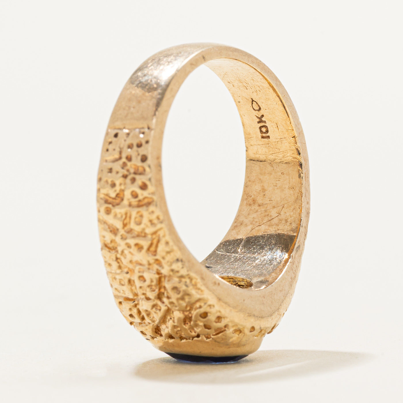 Bezel Set Synthetic Sapphire Textured Ring | 3.50ct | SZ 6.5