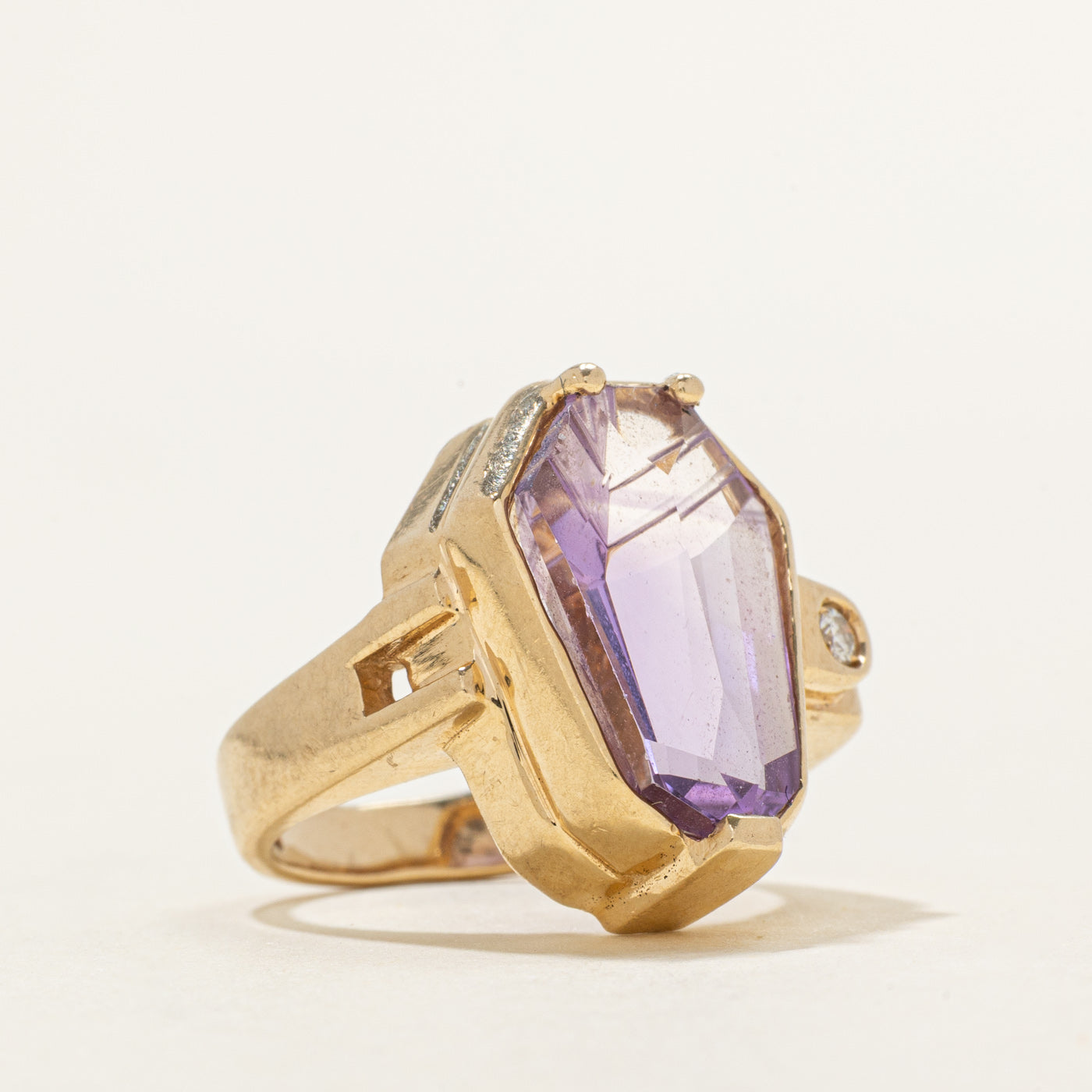 Coffin Cut Amethyst & Diamond Geometric Ring | 7.00ct, 0.03ct | SZ 4.25