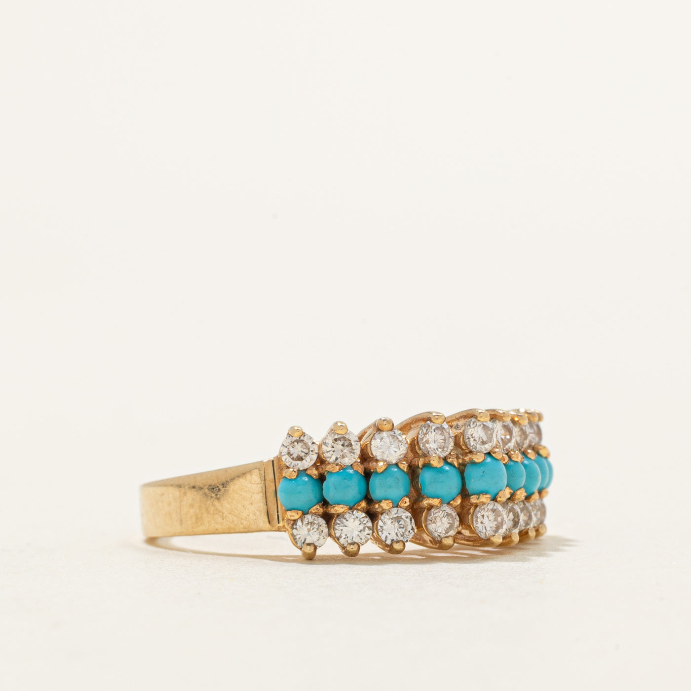 Bague multi-rangs turquoise et diamants | 0,45 ct, 0,40 ct | Taille 6