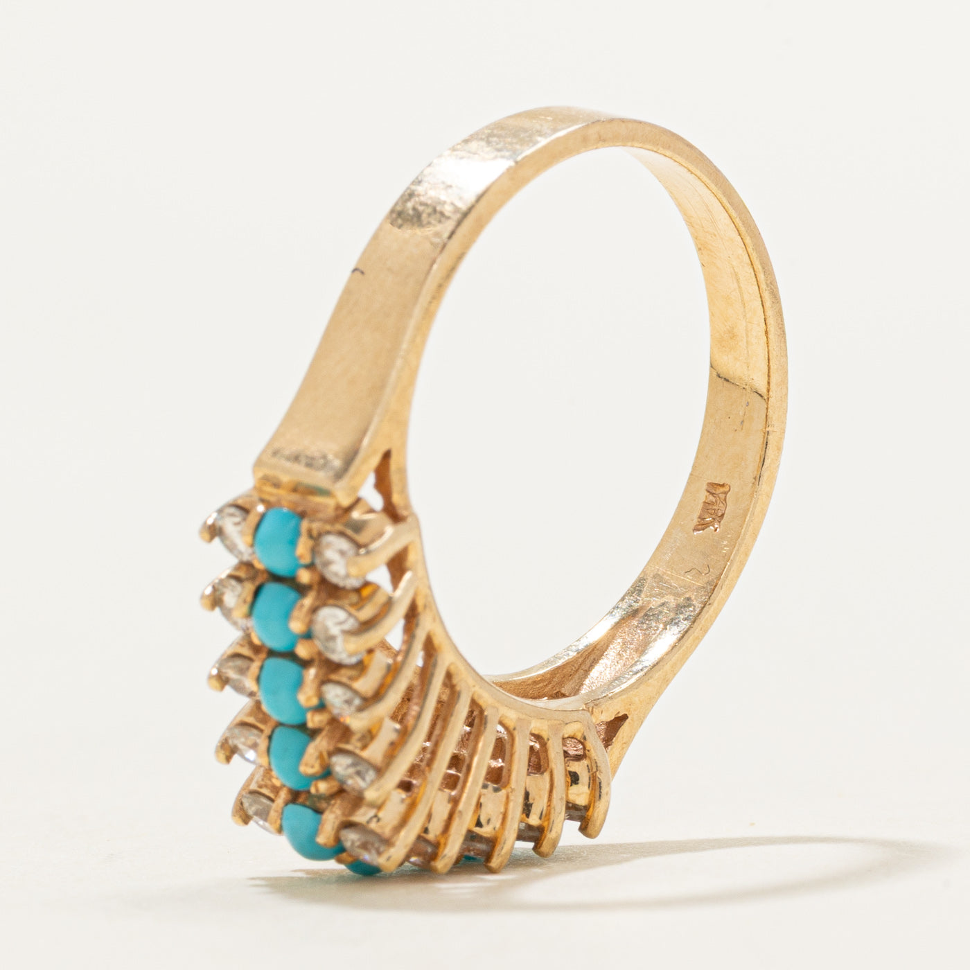Bague multi-rangs turquoise et diamants | 0,45 ct, 0,40 ct | Taille 6