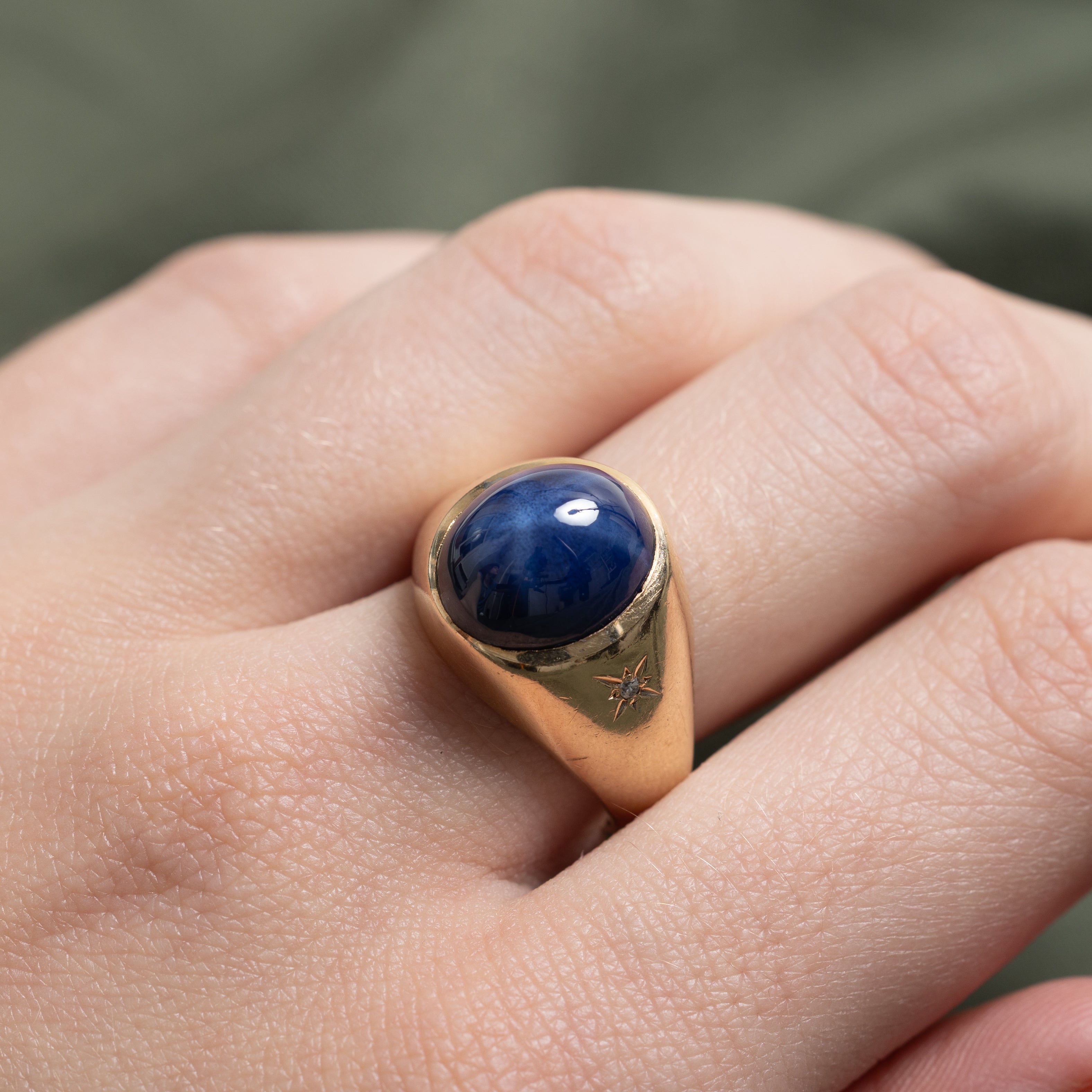 Synthetic Star Sapphire & Natural Diamond Cocktail Ring | 9.66ct, 0.01ctw | SZ 7.25