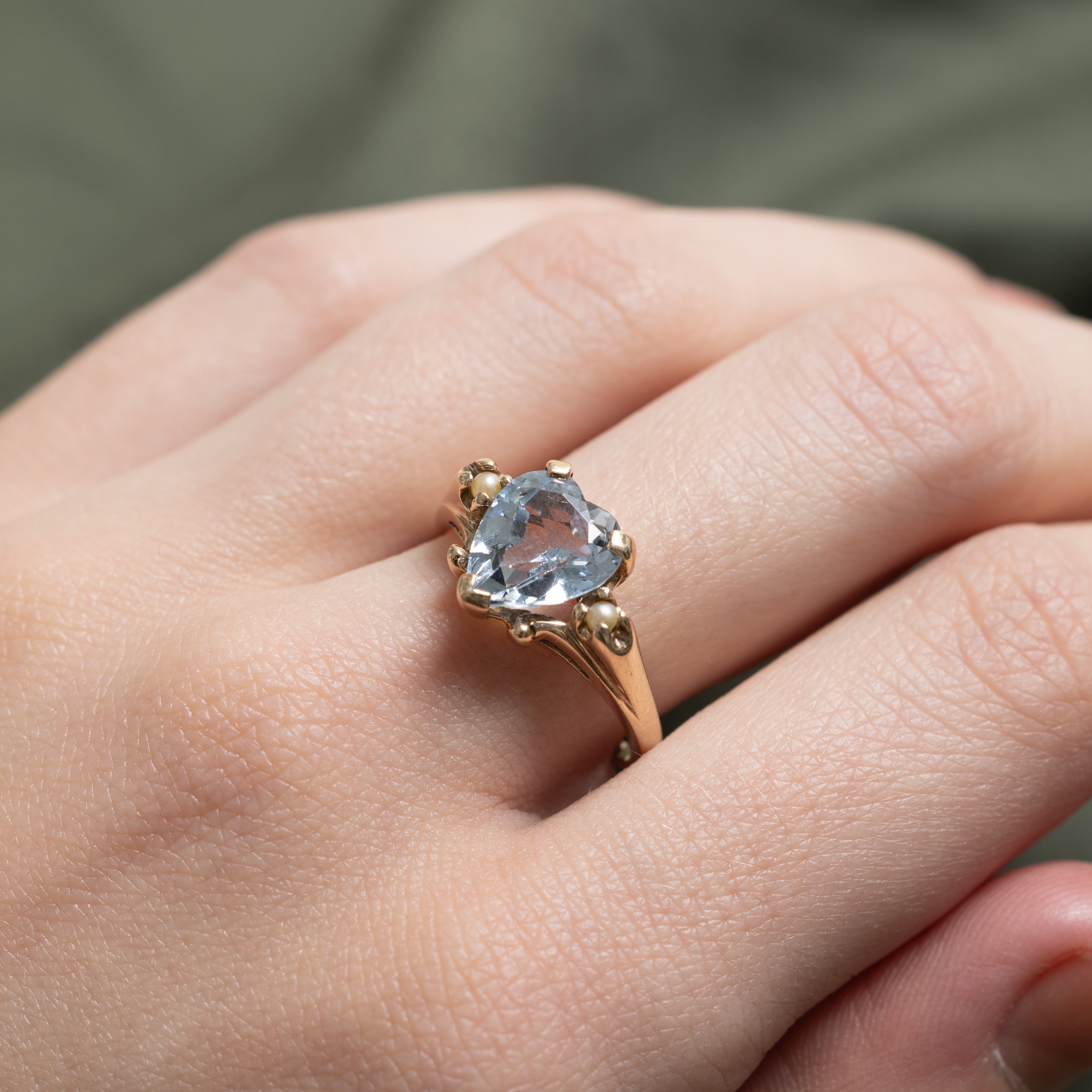 Bague cœur en spinelle synthétique et perles fines | 2,55 ct | Taille 7,5