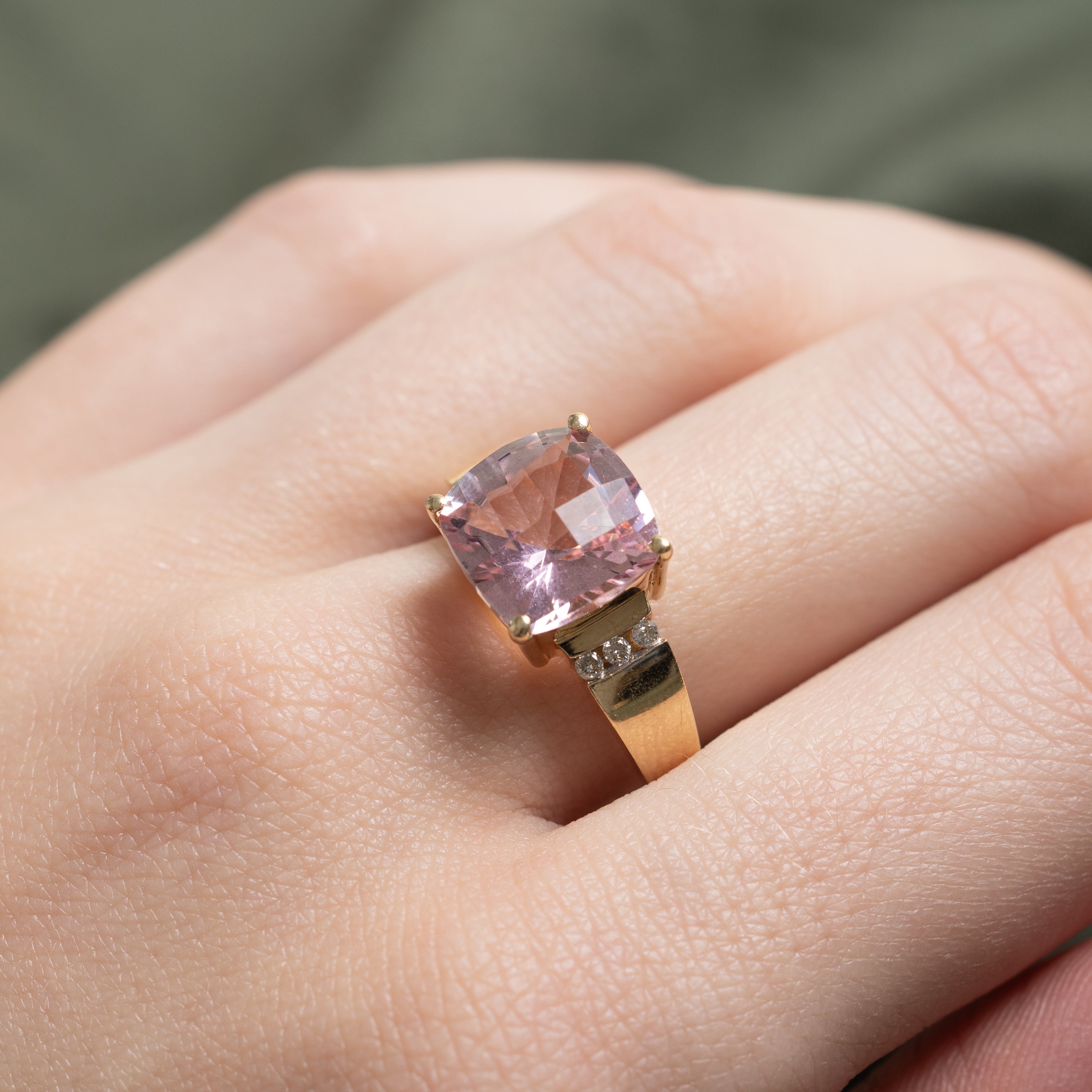 Synthetic Pink Sapphire & Natural Diamond Cocktail Ring | 5.01ct, 0.06ctw | SZ 8