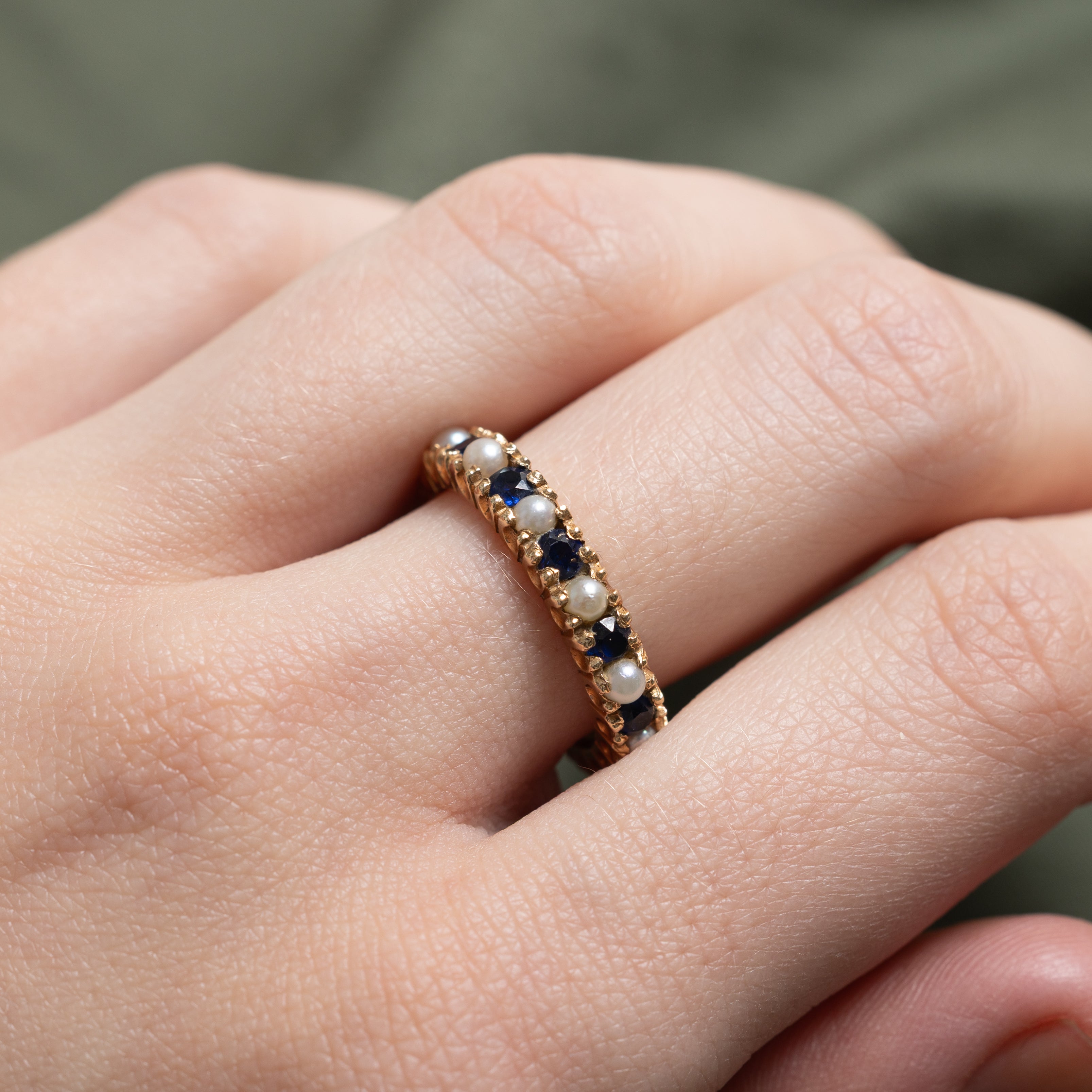 Eternity Synthetic Sapphire & Pearl Band | 1.26ctw | 3.80mm | SZ 7