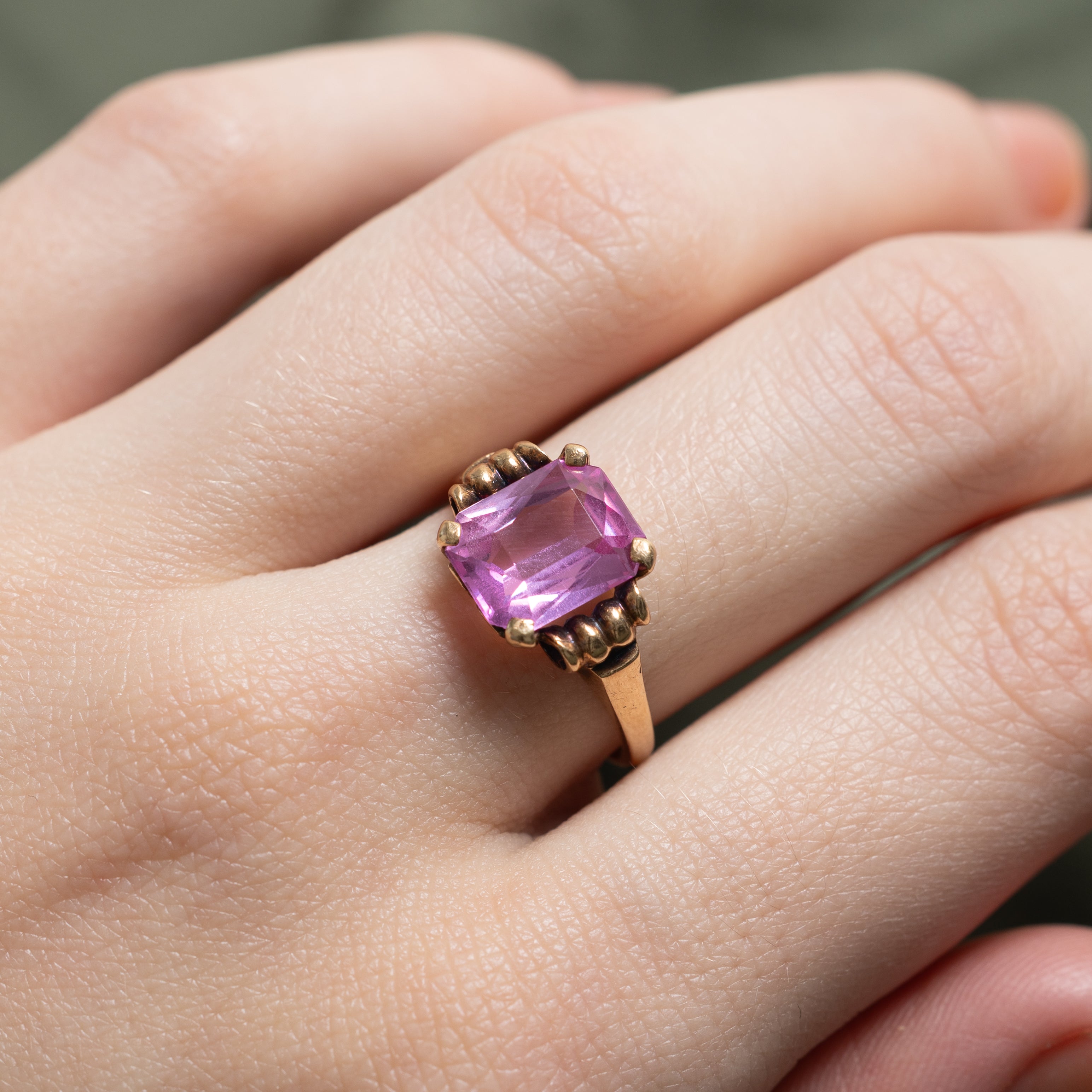 Synthetic Pink Spinel Textured Ring | 3.40ct | SZ 6.25