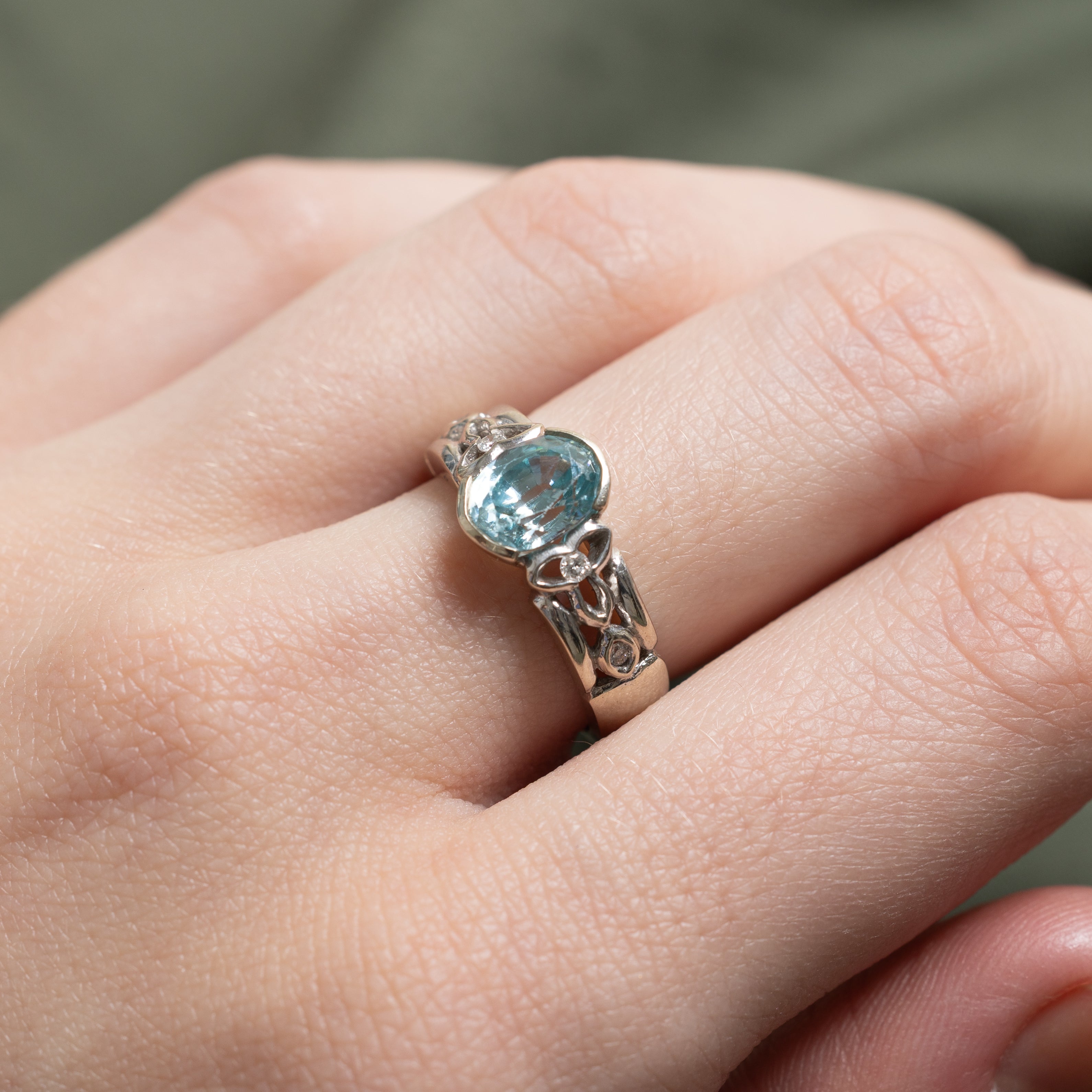 Semi Bezel Blue Topaz & Diamond Openwork Ring | 1.44ct, 0.06ctw | SZ 6.25