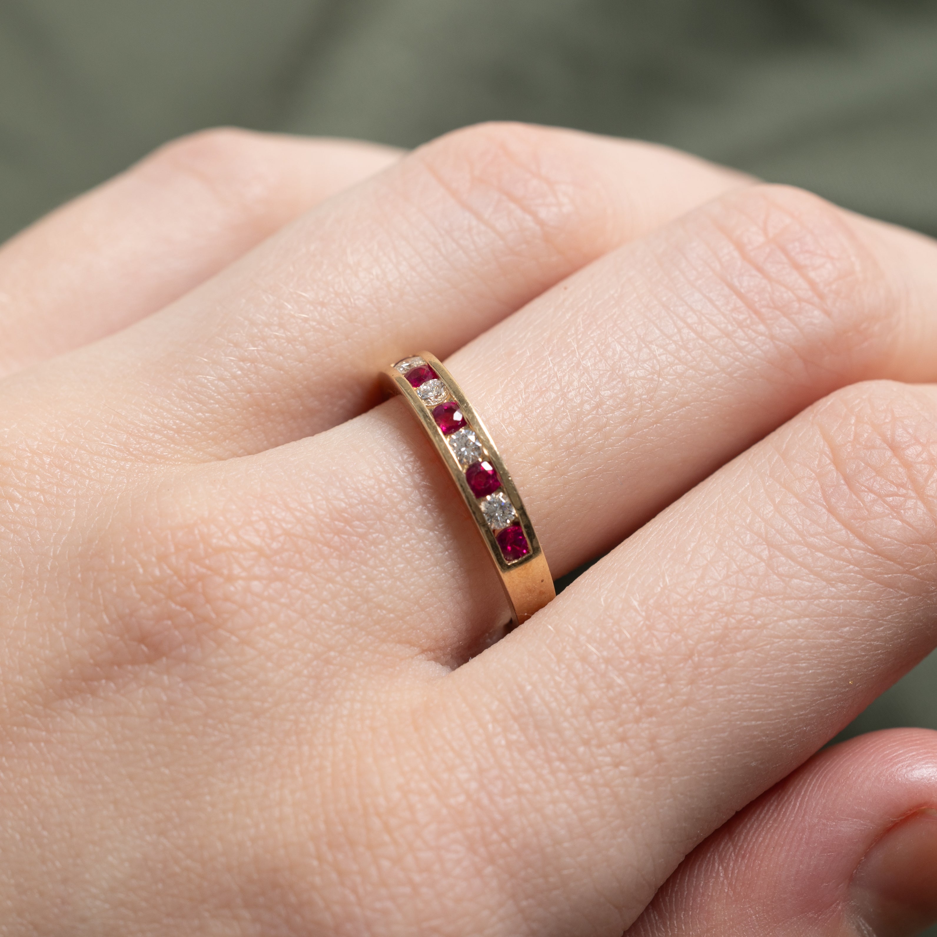 Semi Eternity Synthetic Ruby & Natural Diamond Band | 0.55ctw, 0.22ctw | SZ 7.25