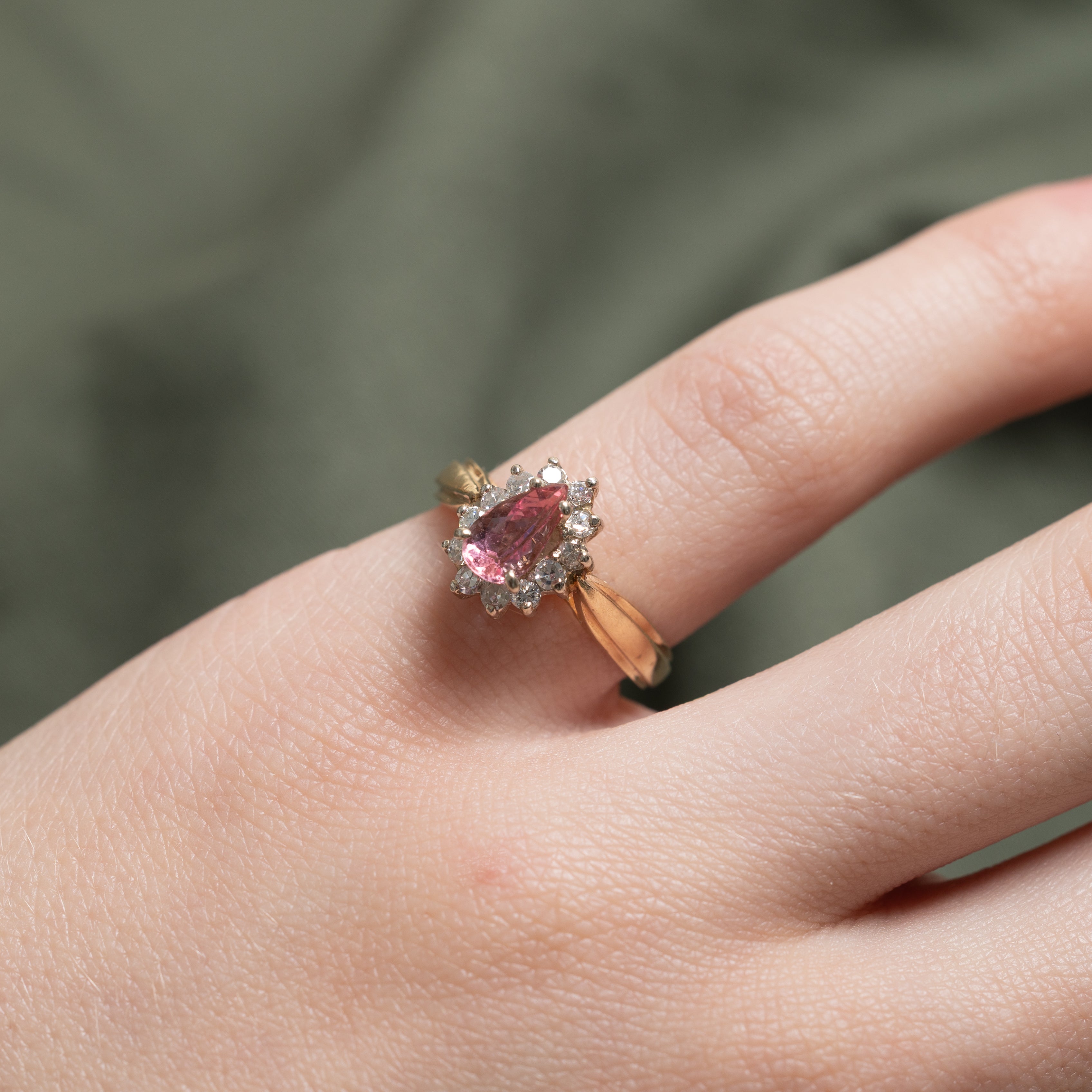 Pear Cut Pink Sapphire & Diamond Halo Ring | 0.68ct, 0.24ctw | SZ 4.5