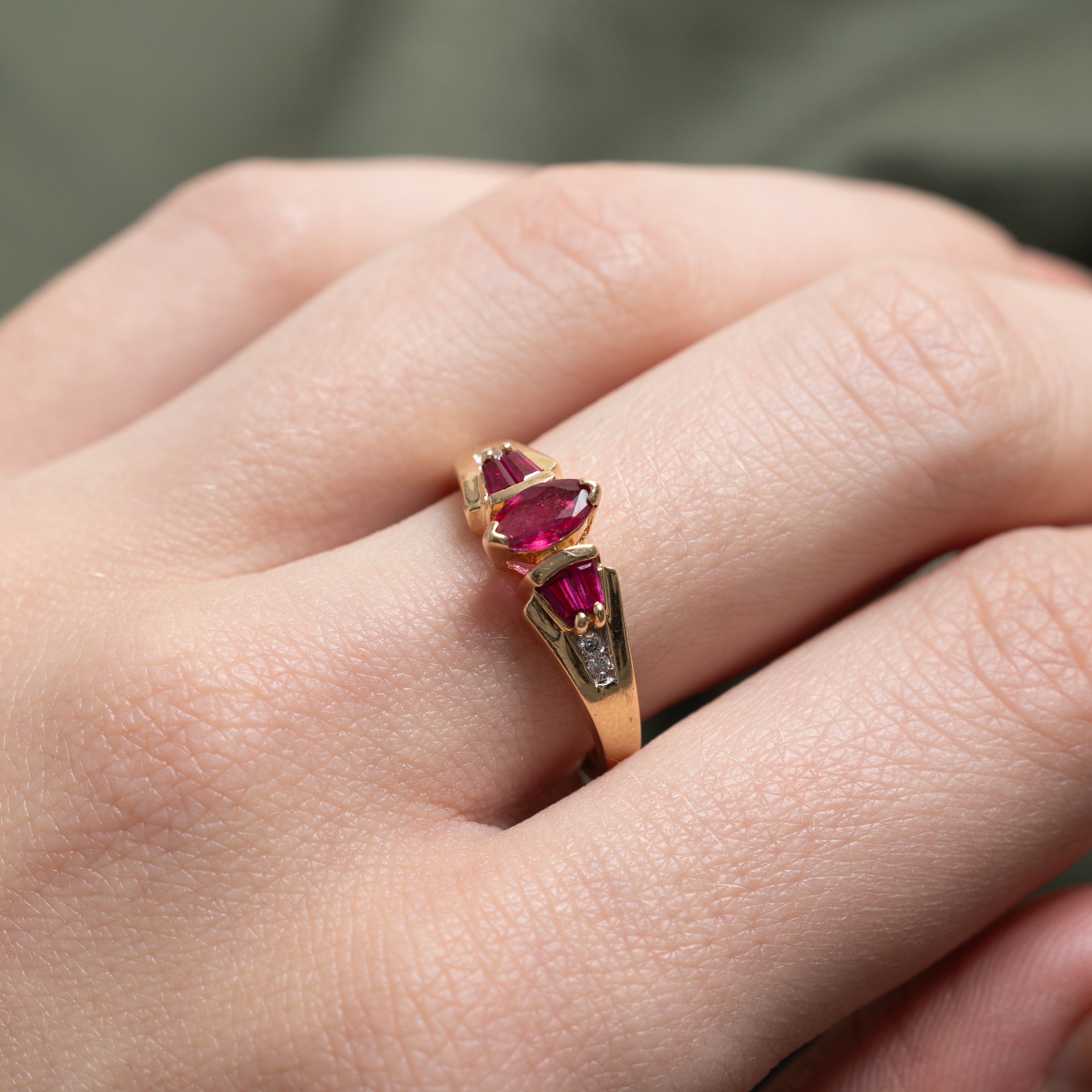 Marquise Cut Ruby & Diamond Accented Ring | 0.48ctw, 0.04ctw | SZ 7