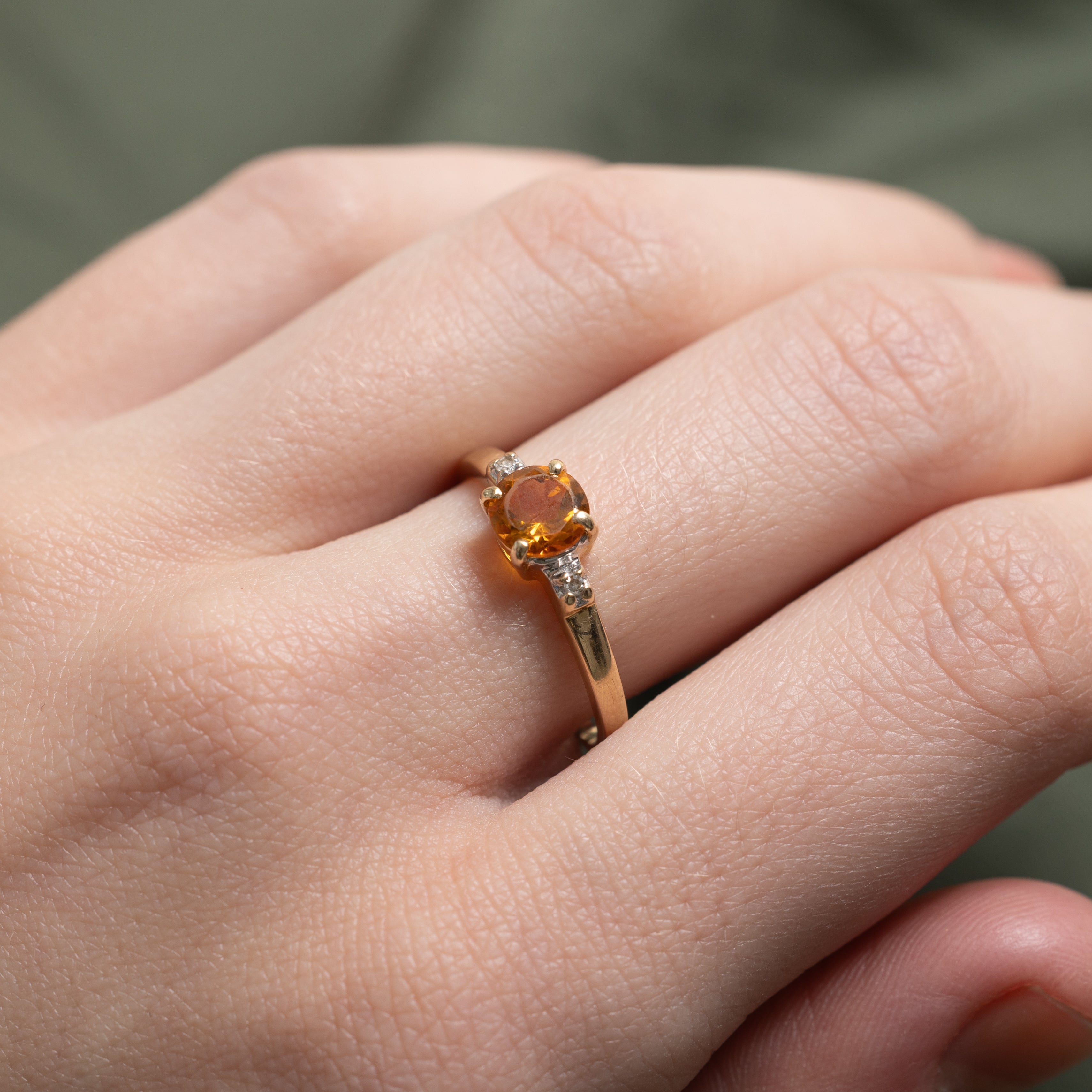 Round Cut Citrine & Diamond Ring | 0.62ct, 0.03ct | SZ 8