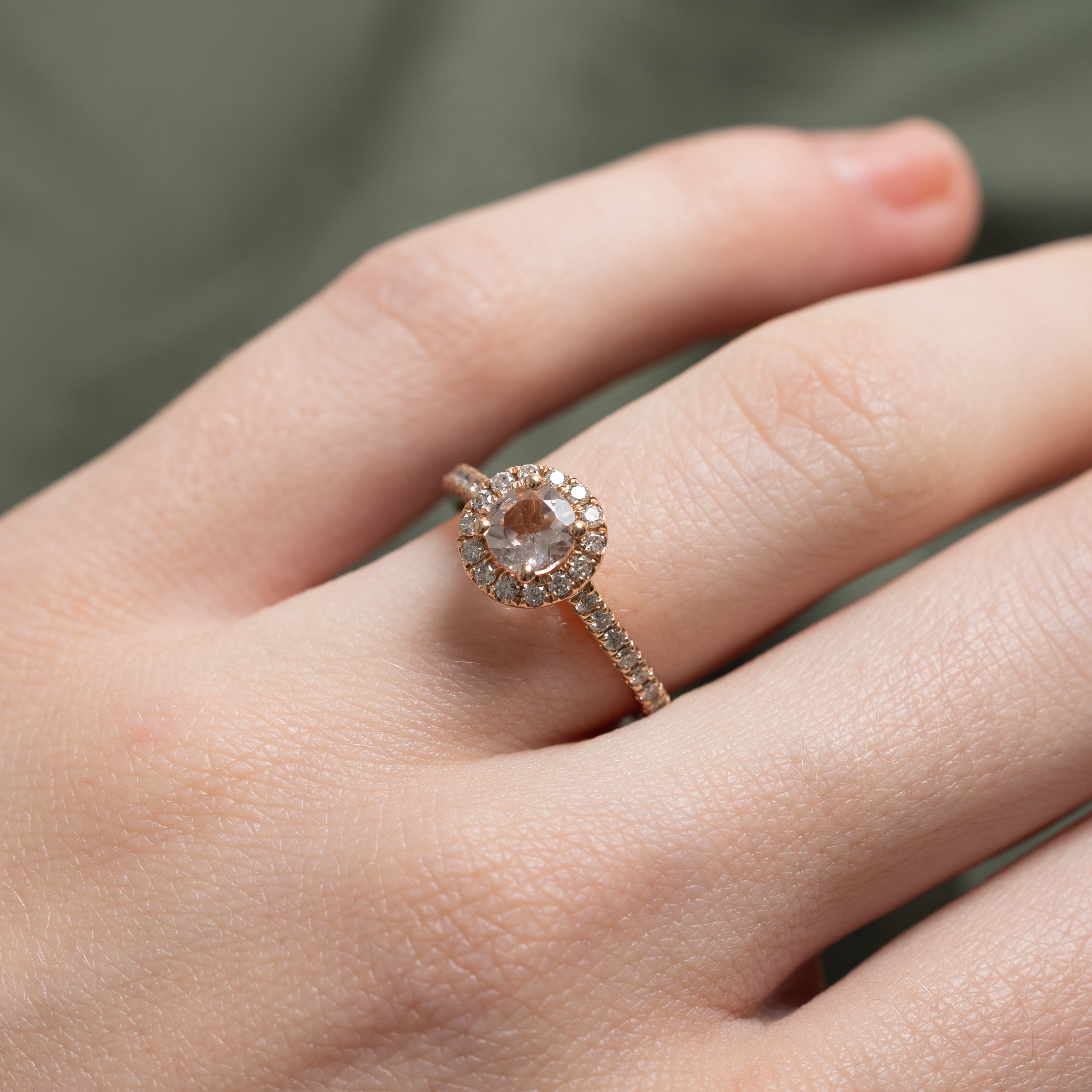 Rose Gold Morganite & Diamond Halo Ring | 0.45ct, 0.34ctw | SZ 5.25