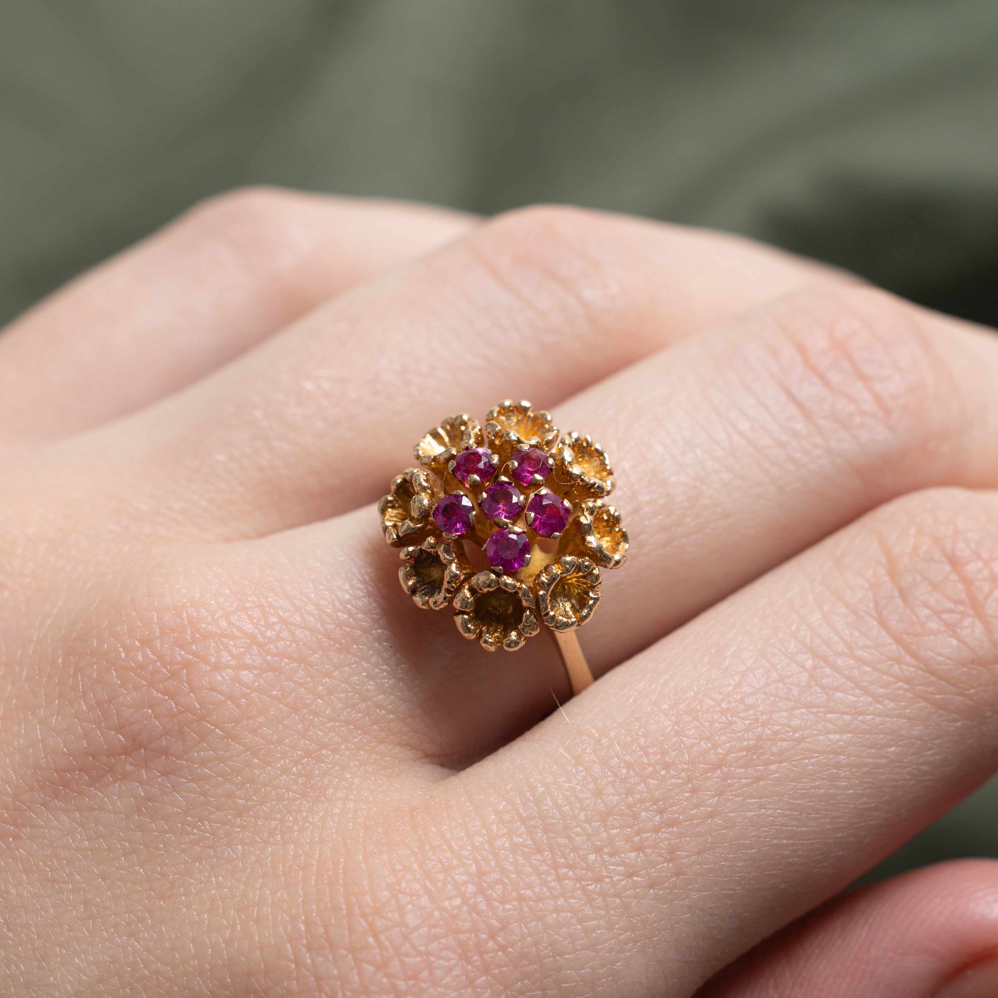 Synthetic Ruby Cluster Flower Cocktail Ring | 0.60ctw | SZ 7