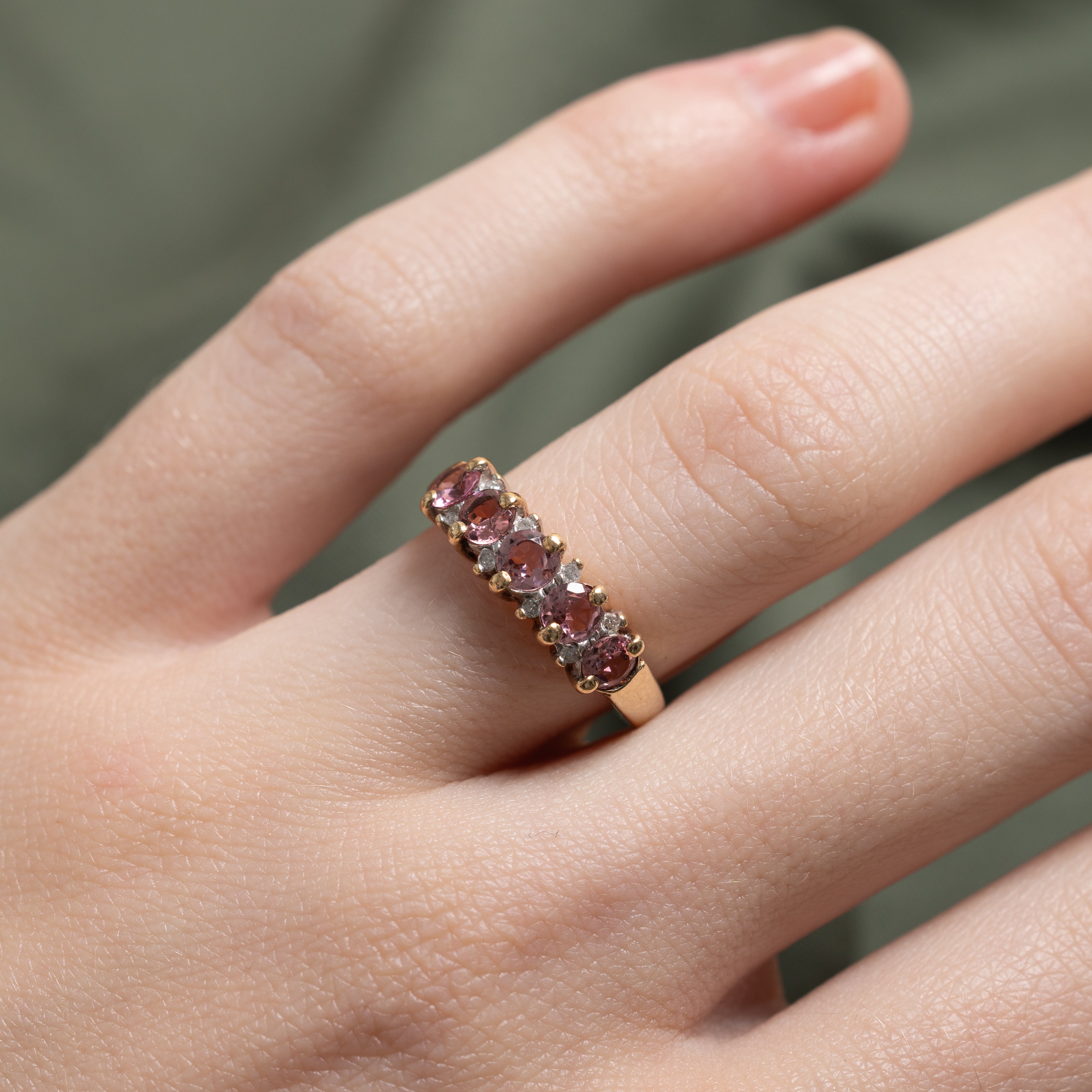 Five Stone Cut Pink Tourmaline & Diamond Ring | 0.55ctw, 0.02ctw | SZ 5.25