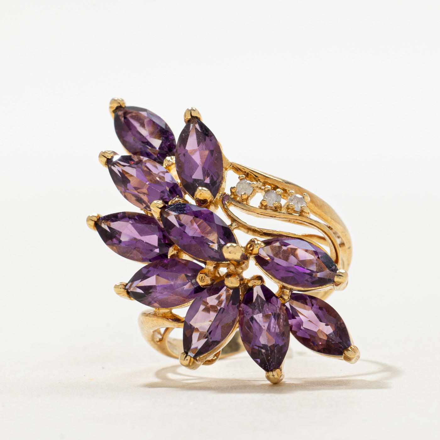 Amethyst & Diamond Waterfall Cocktail Ring | 3.90ctw, 0.03ctw | SZ 5.75
