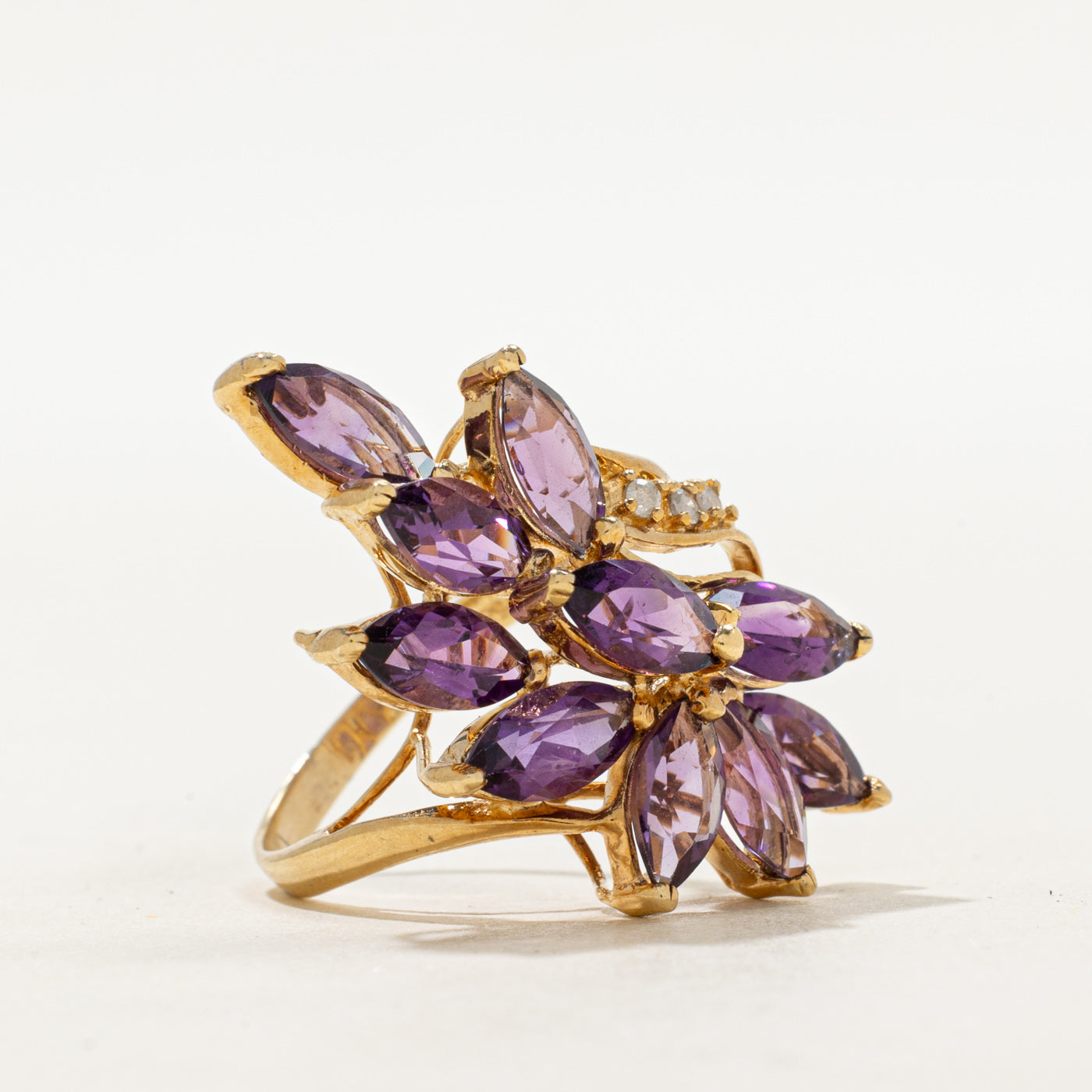 Amethyst & Diamond Waterfall Cocktail Ring | 3.90ctw, 0.03ctw | SZ 5.75