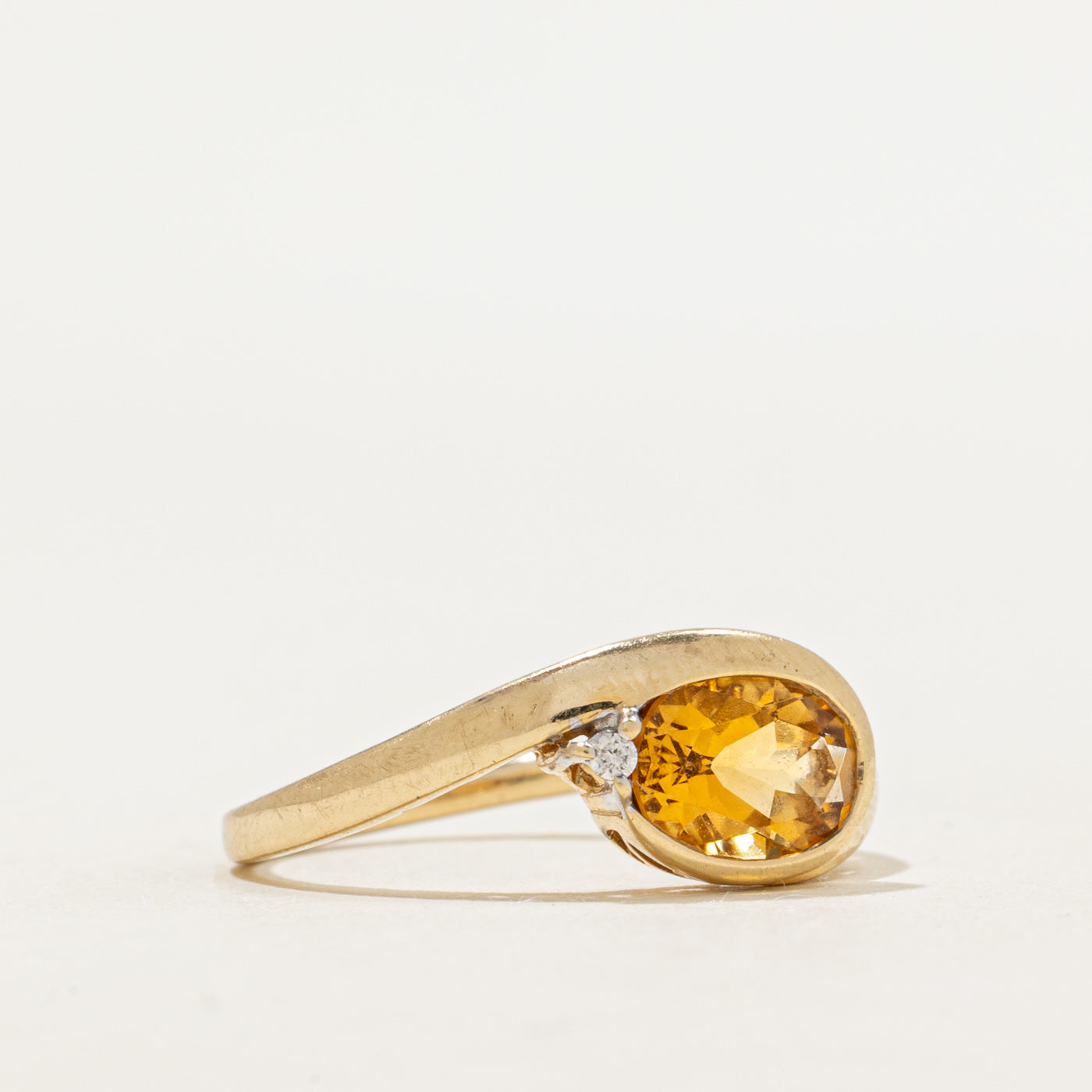 Bezel Set Citrine & Diamond Ring | 0.98ct, 0.005ct | SZ 6.5