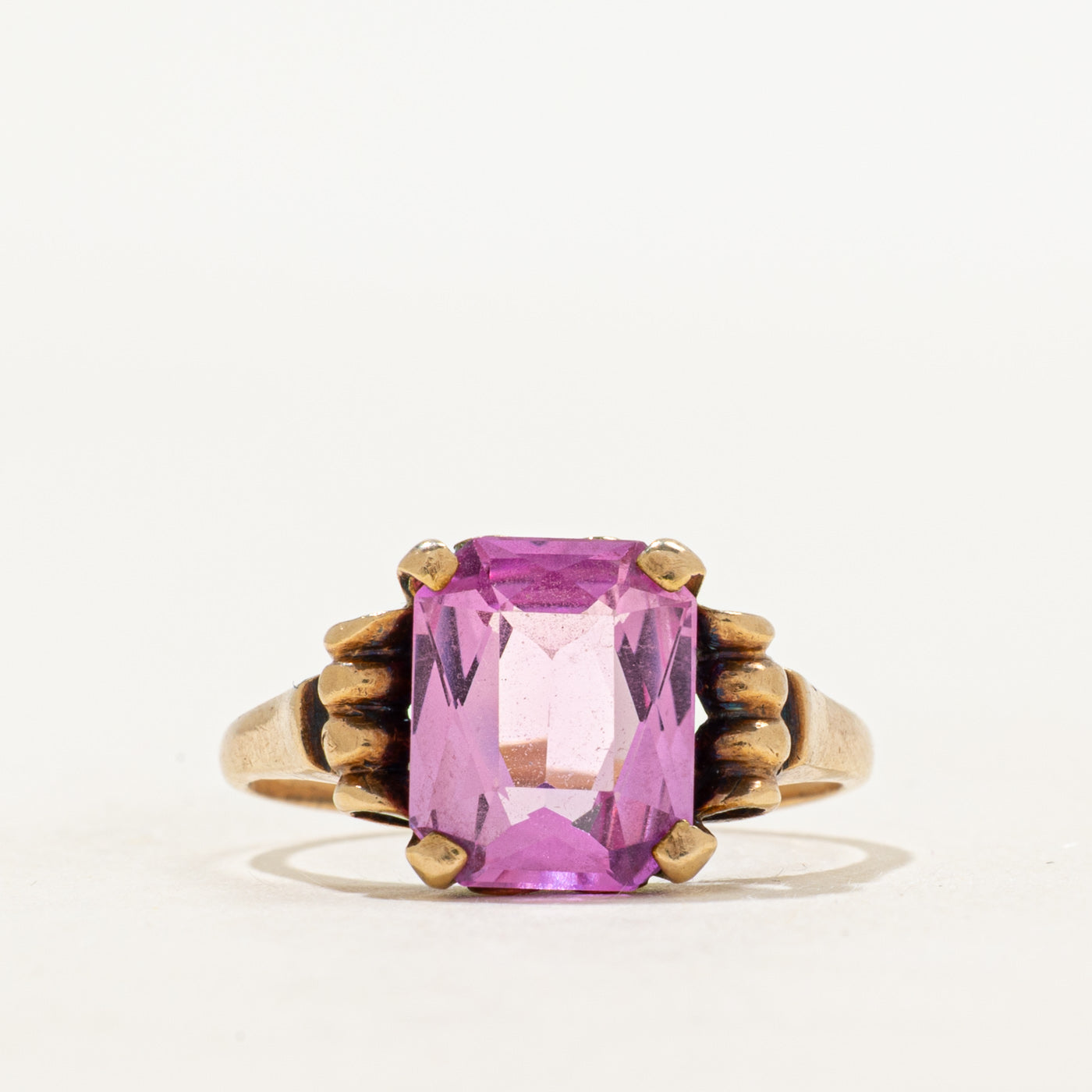 Synthetic Pink Spinel Textured Ring | 3.40ct | SZ 6.25
