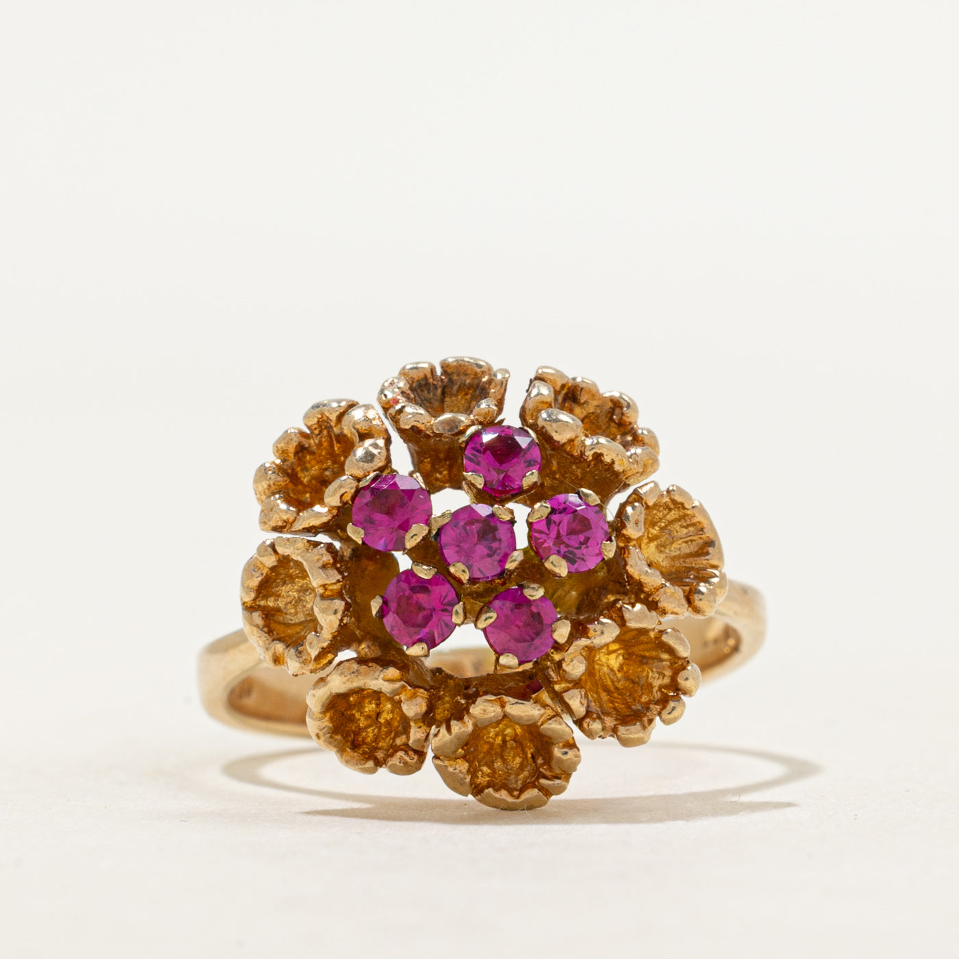 Synthetic Ruby Cluster Flower Cocktail Ring | 0.60ctw | SZ 7