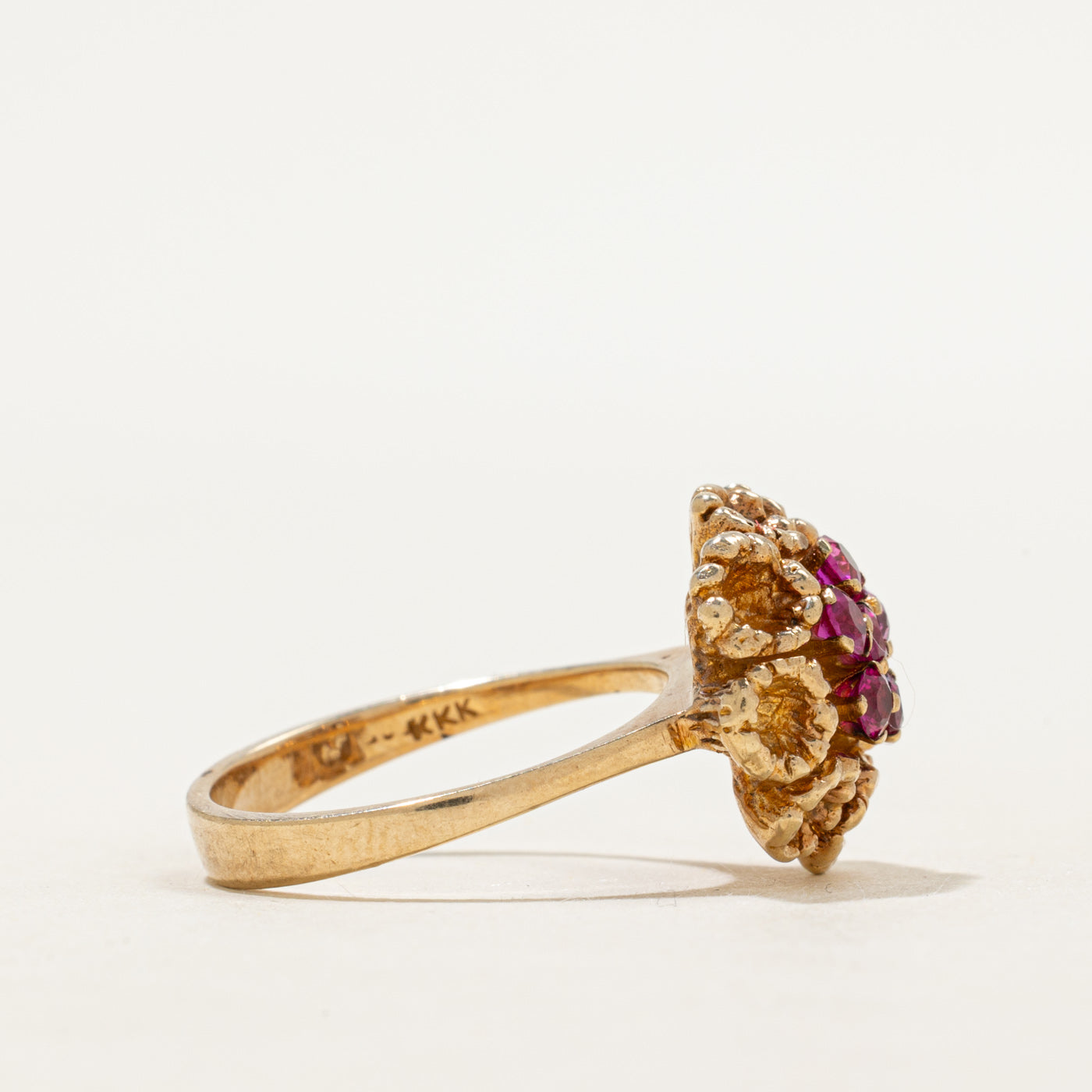 Synthetic Ruby Cluster Flower Cocktail Ring | 0.60ctw | SZ 7