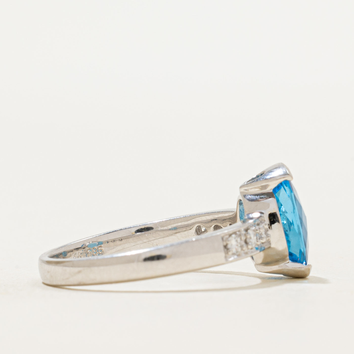 Oval Cut Blue Topaz & Diamond Ring | 2.04ct, 0.18ctw | SZ 7.25