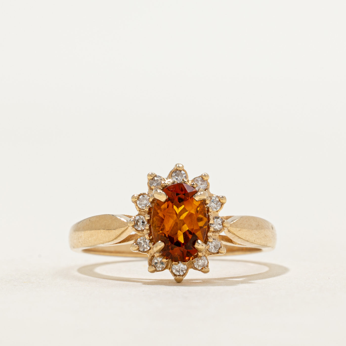 Oval Cut Citrine & Diamond Petal Halo Ring | 0.52ct, 0.06ctw | SZ 6.25