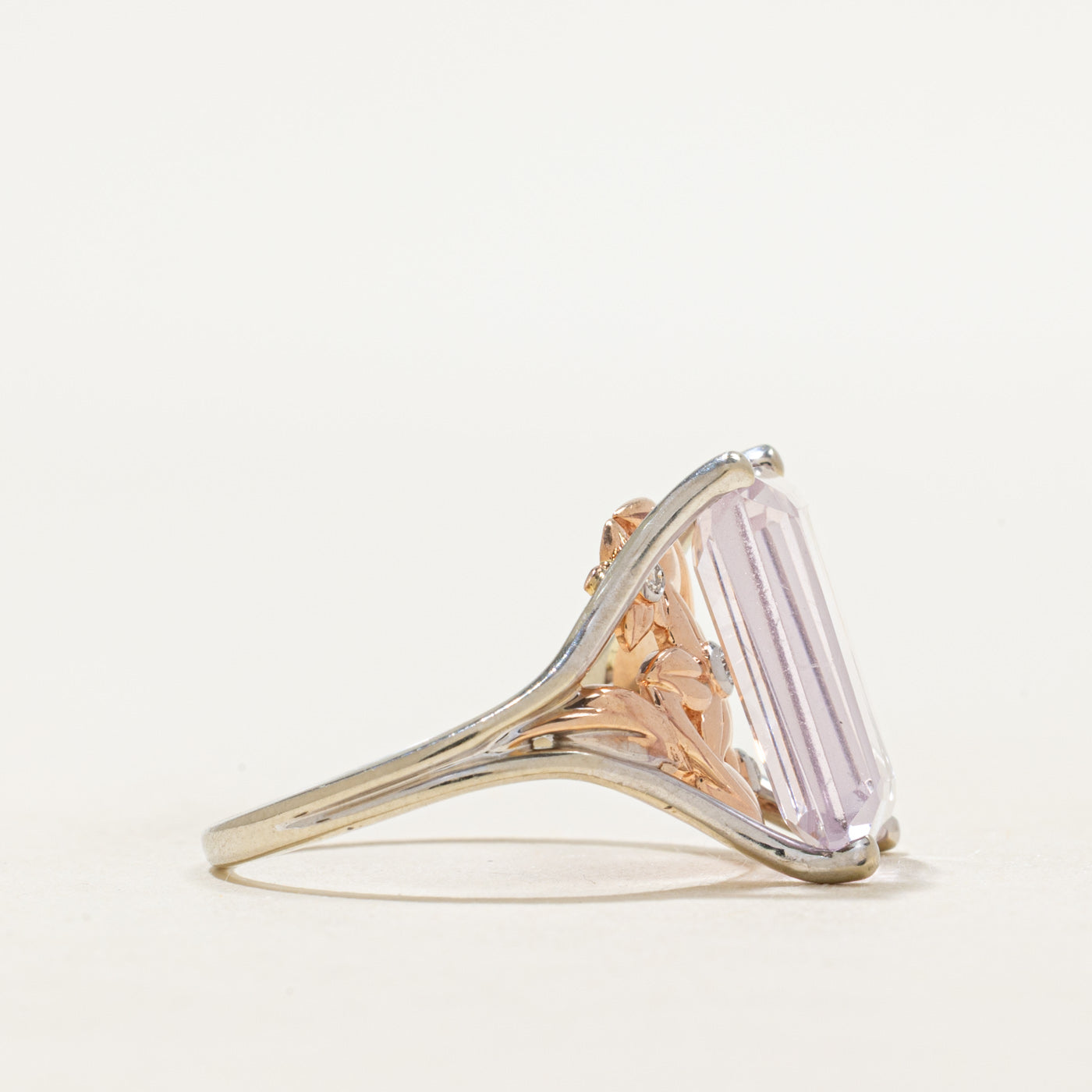 Pink Quartz & Diamond Floral Cocktail Ring | 4.17ct, 0.03ctw | SZ 7